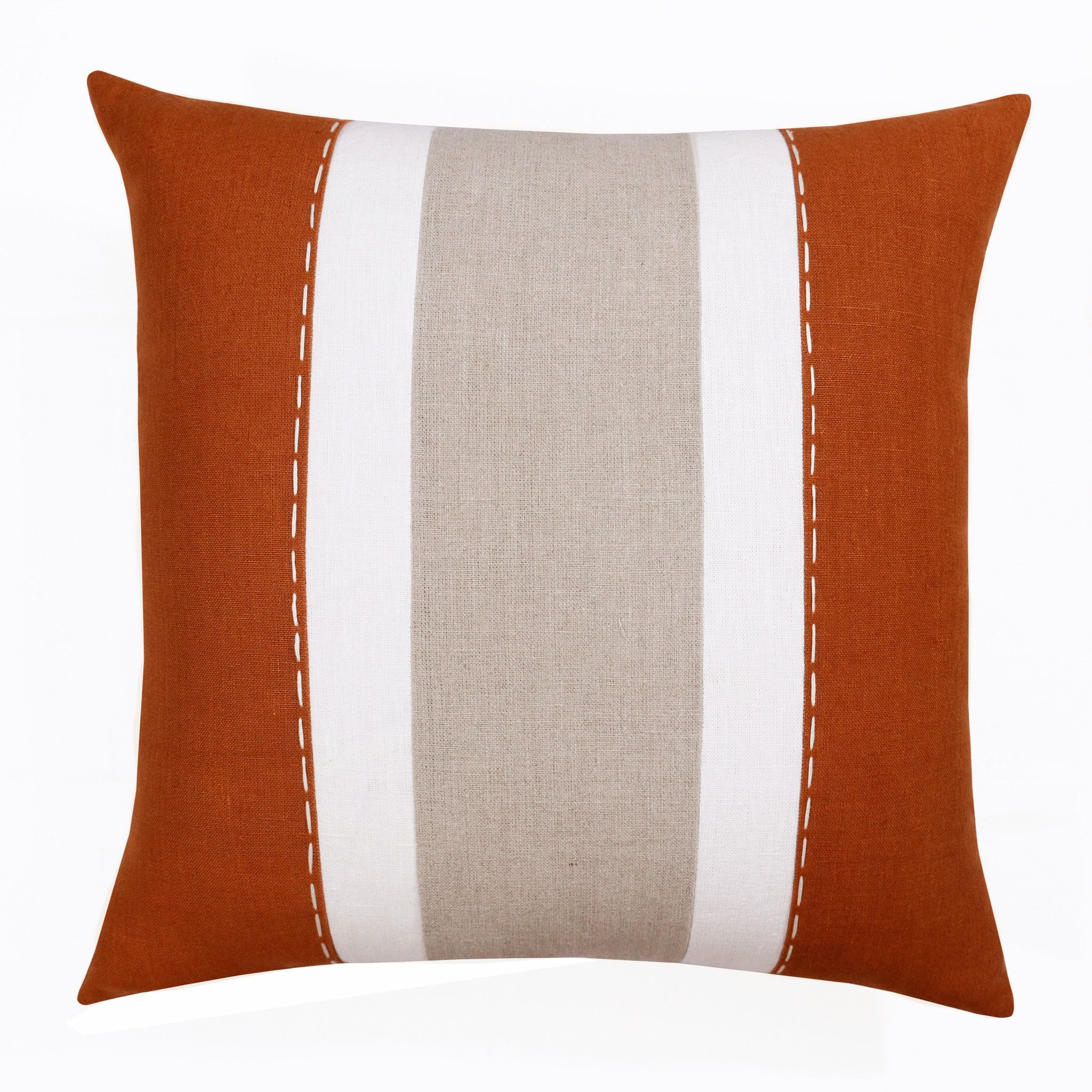 20" X 20" Rust And Gray Linen Striped Zippered Pillow-4