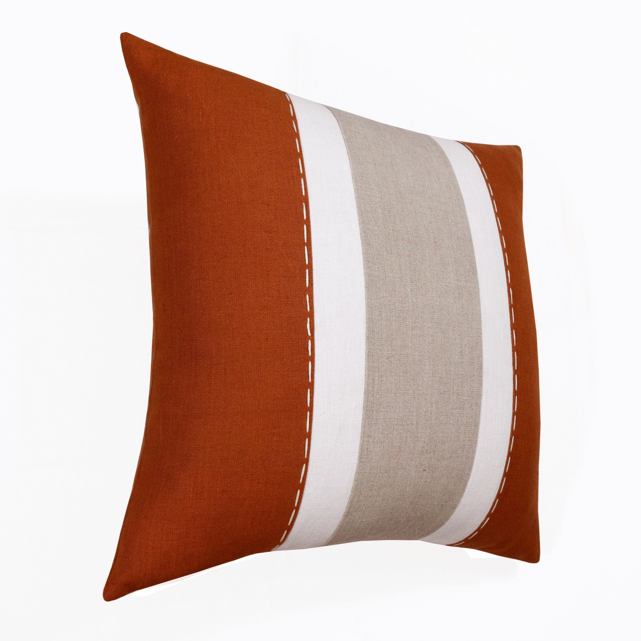 20" X 20" Rust And Gray Linen Striped Zippered Pillow-5