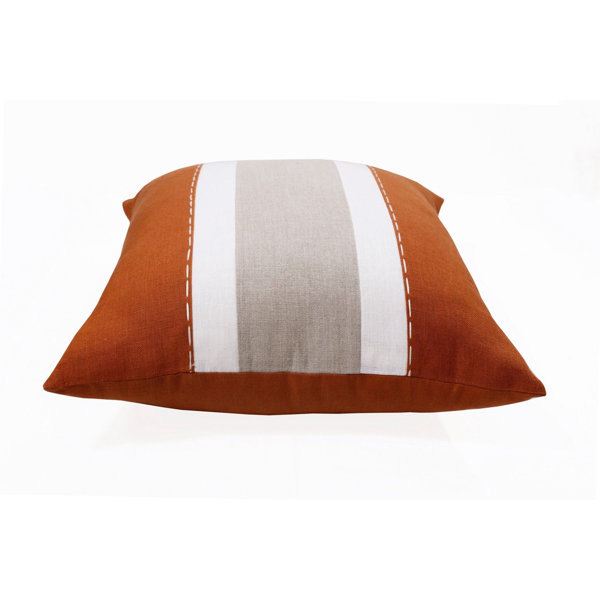 20" X 20" Rust And Gray Linen Striped Zippered Pillow-0