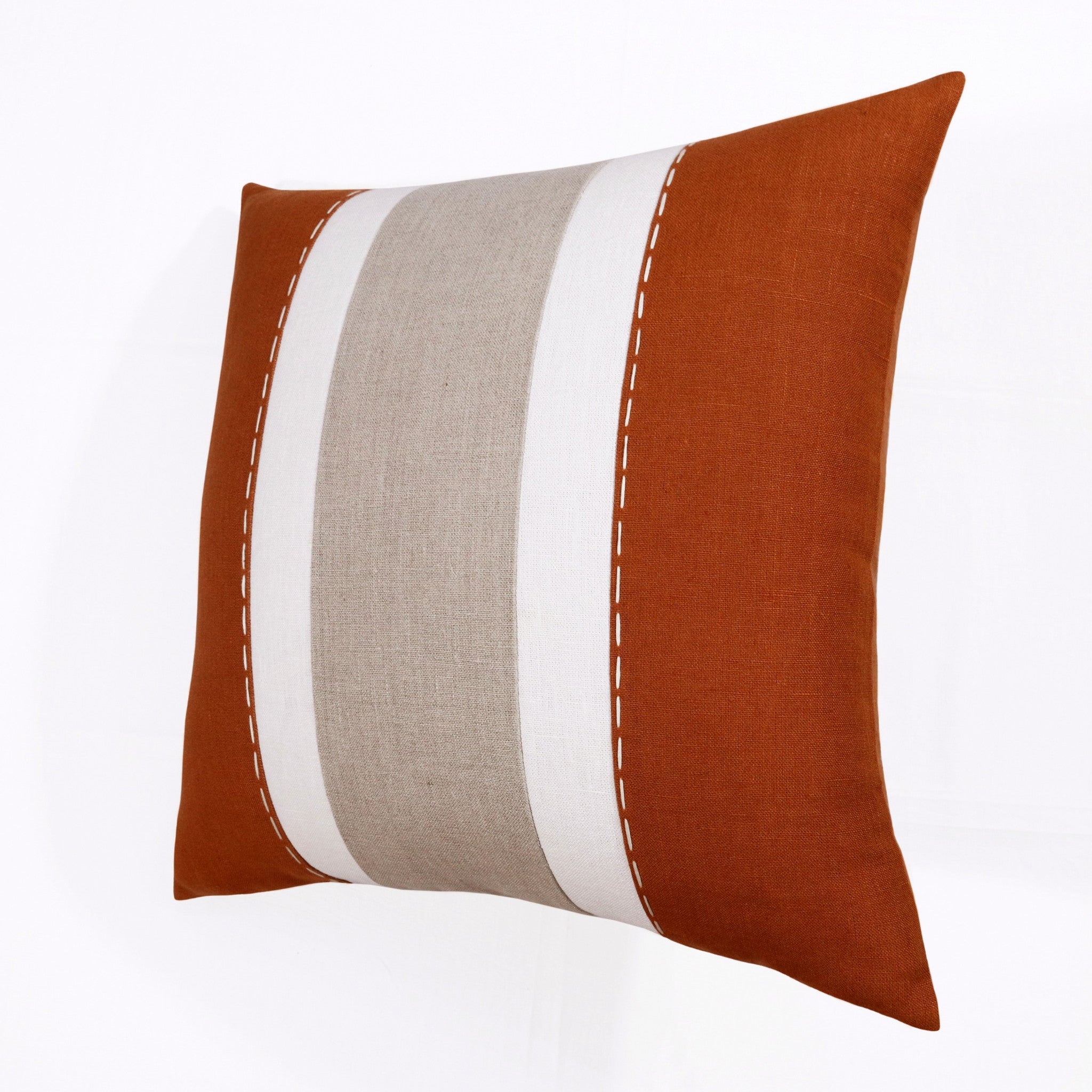 20" X 20" Rust And Gray Linen Striped Zippered Pillow-2