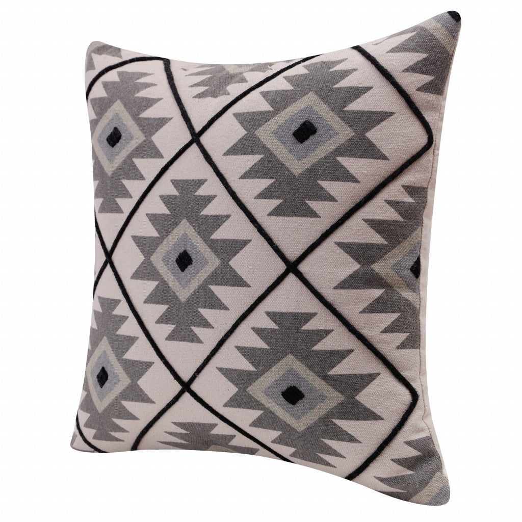 20" X 20" Gray And Black 100% Cotton Geometric Zippered Pillow-5