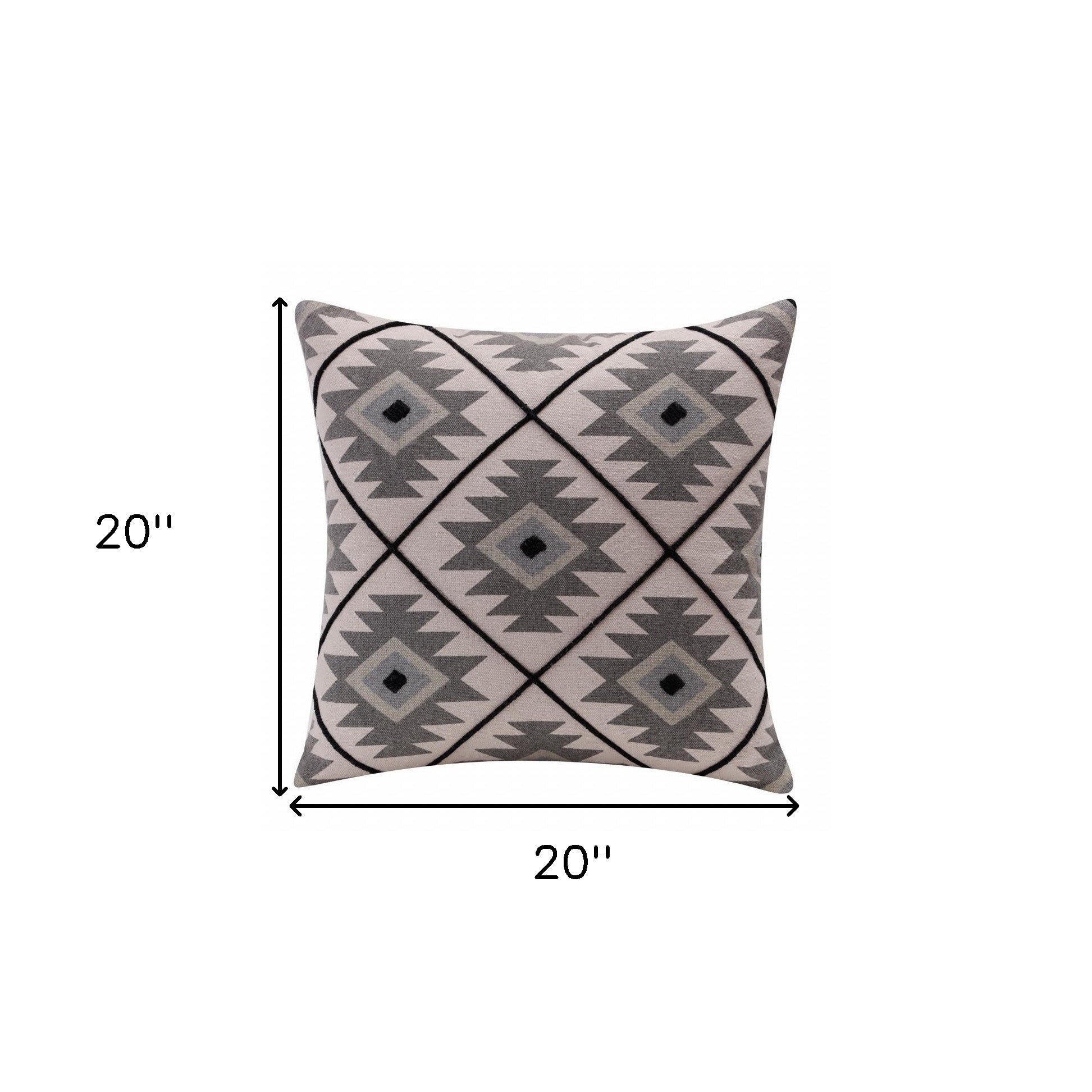 20" X 20" Gray And Black 100% Cotton Geometric Zippered Pillow-8