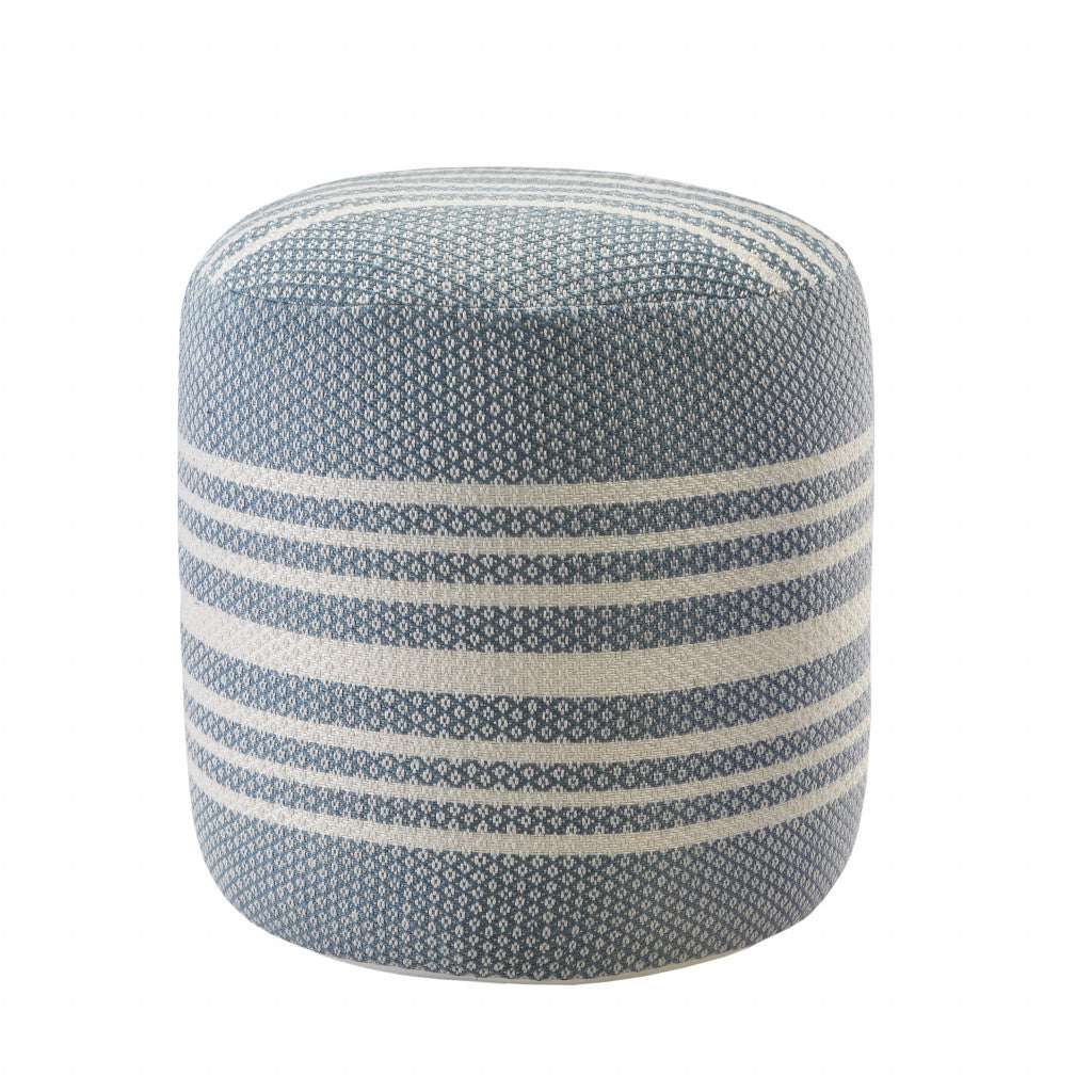 20" Blue Polyester Round Striped Indoor Outdoor Pouf Ottoman-1