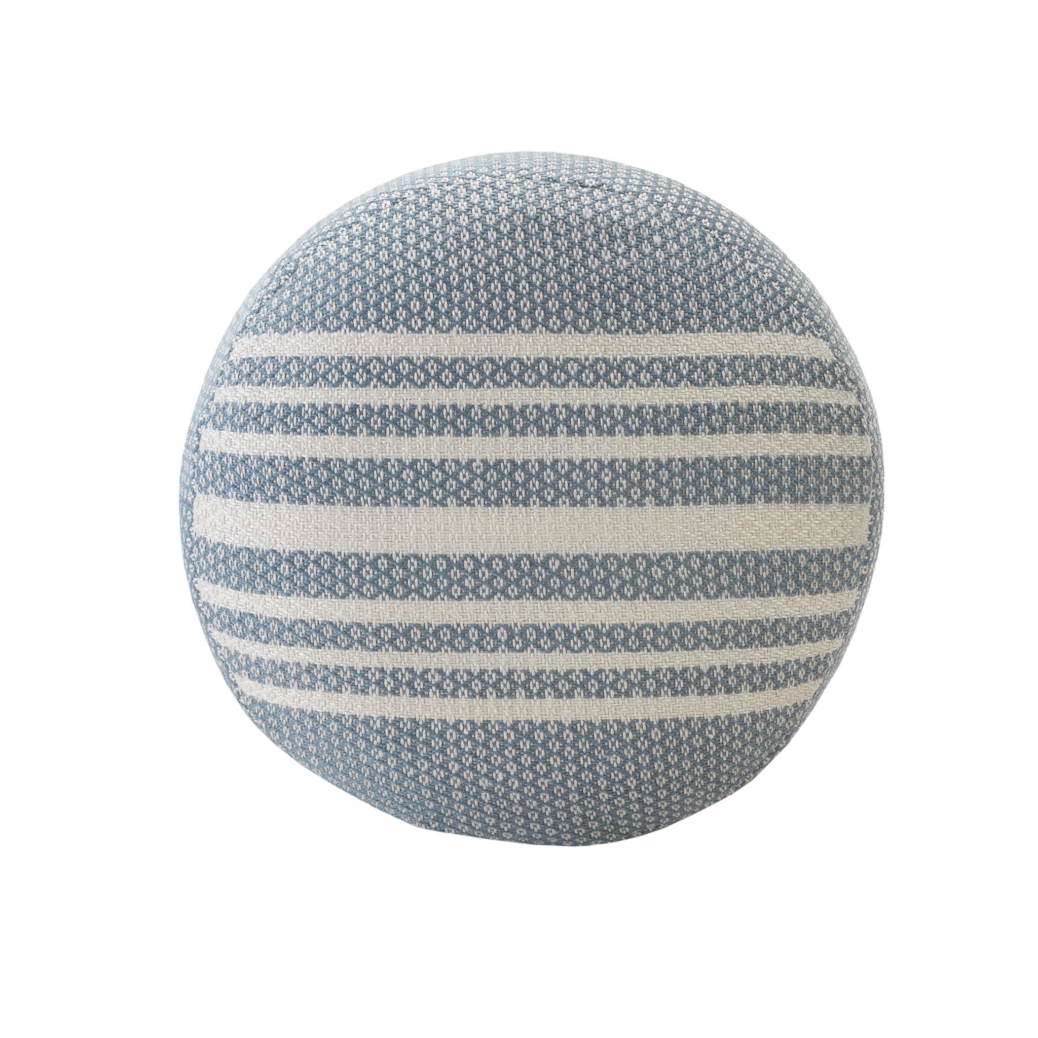 20" Blue Polyester Round Striped Indoor Outdoor Pouf Ottoman-2