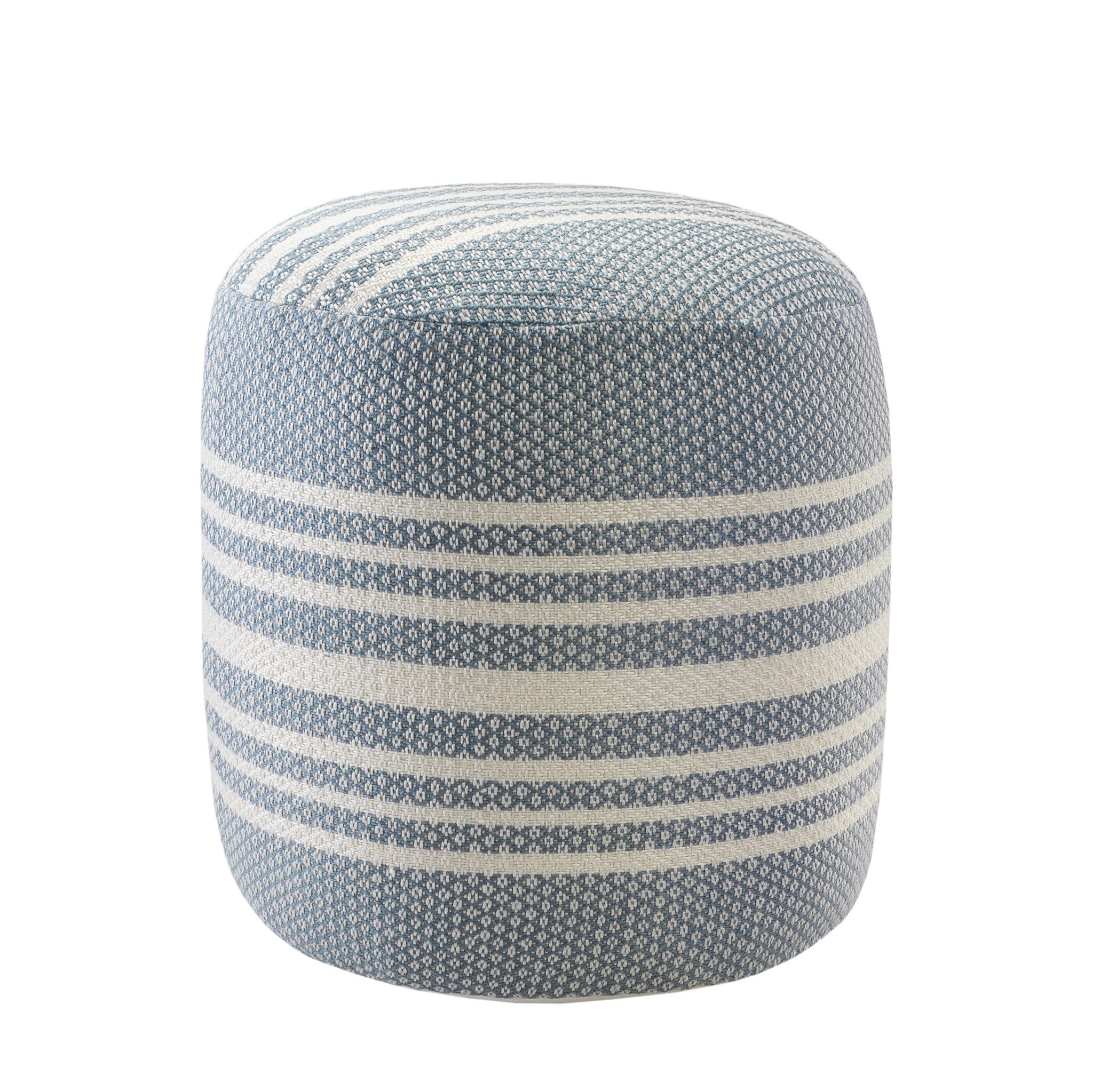 20" Blue Polyester Round Striped Indoor Outdoor Pouf Ottoman-3