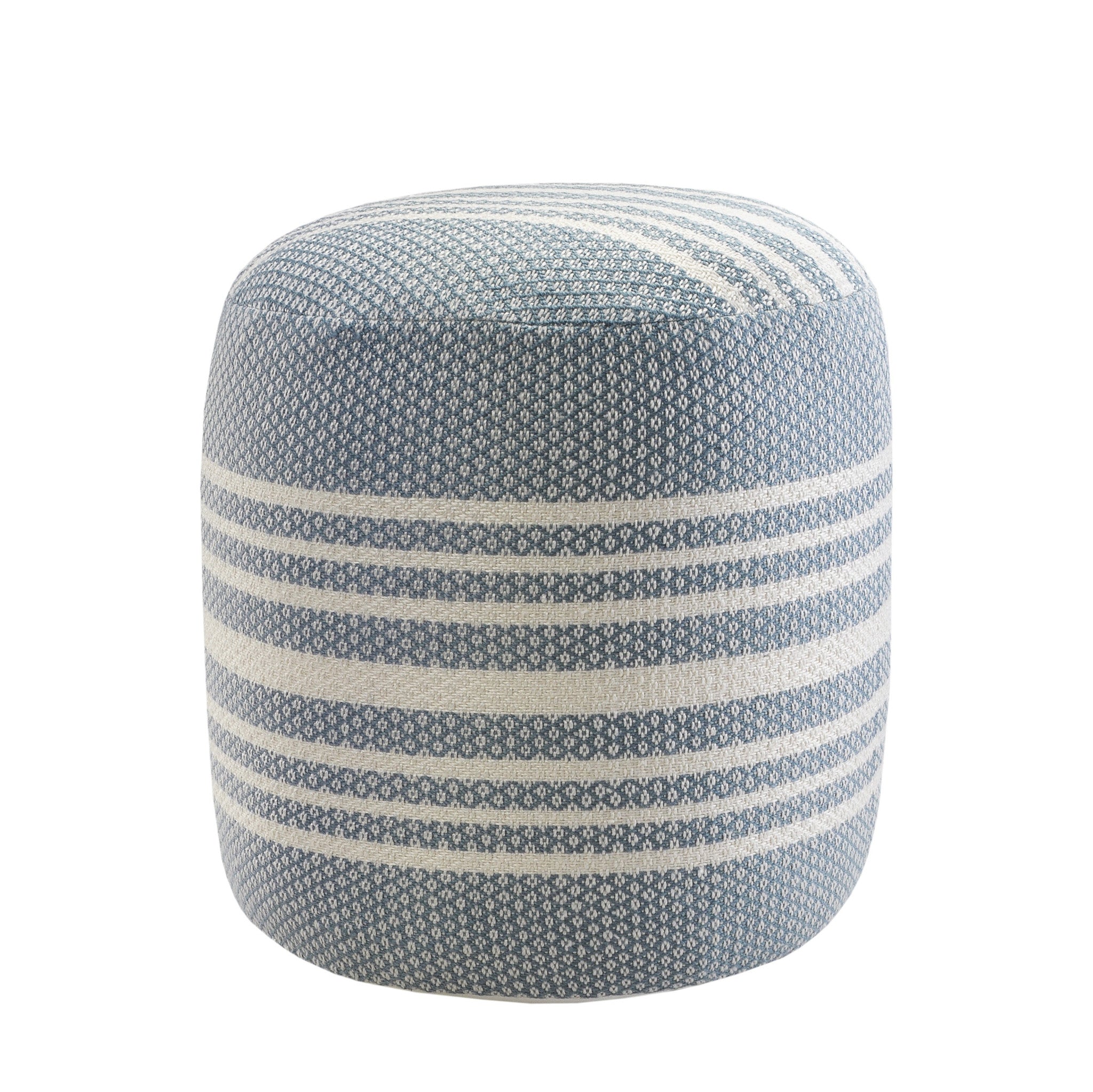 20" Blue Polyester Round Striped Indoor Outdoor Pouf Ottoman-4