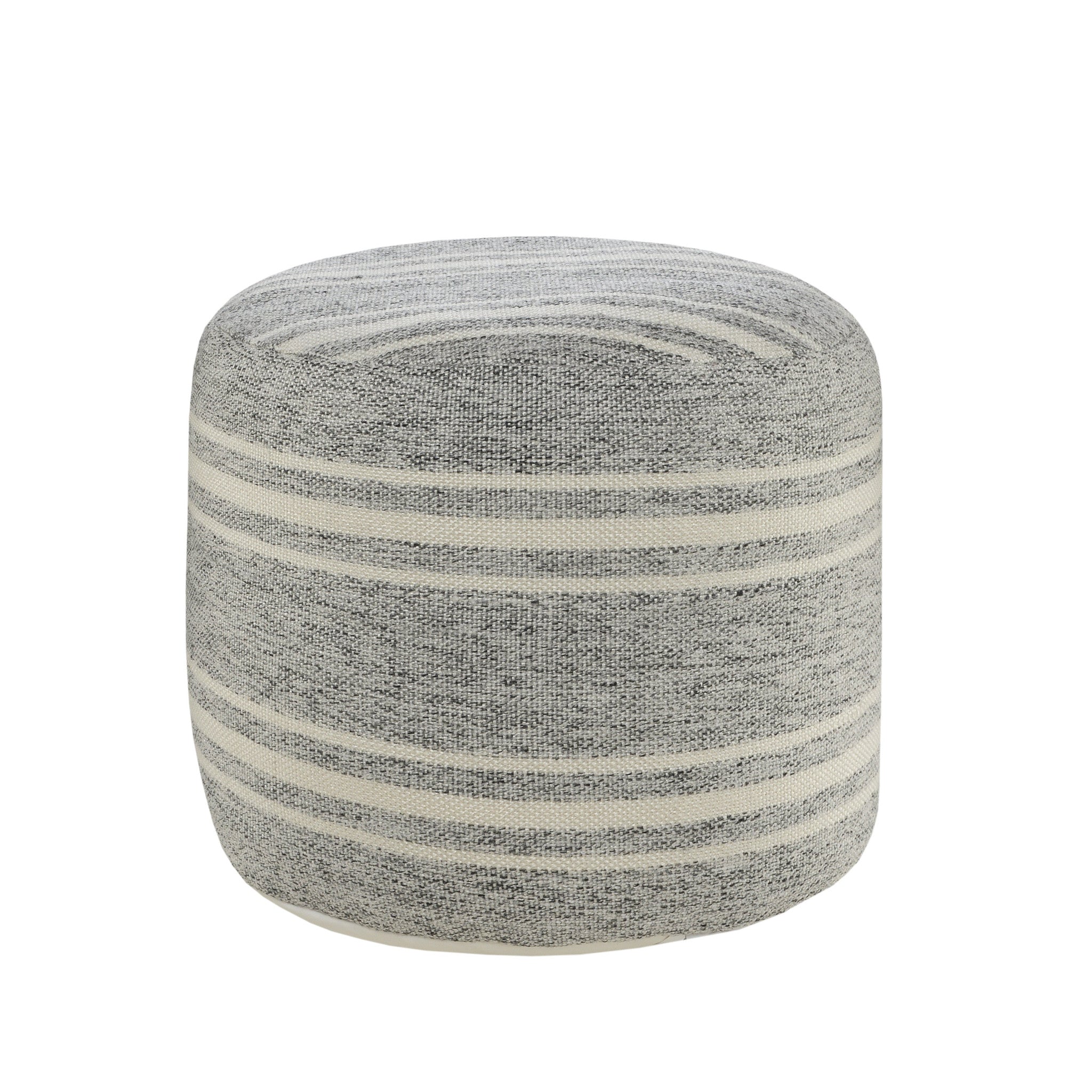 18" Gray Polyester Round Striped Indoor Outdoor Pouf Ottoman-1