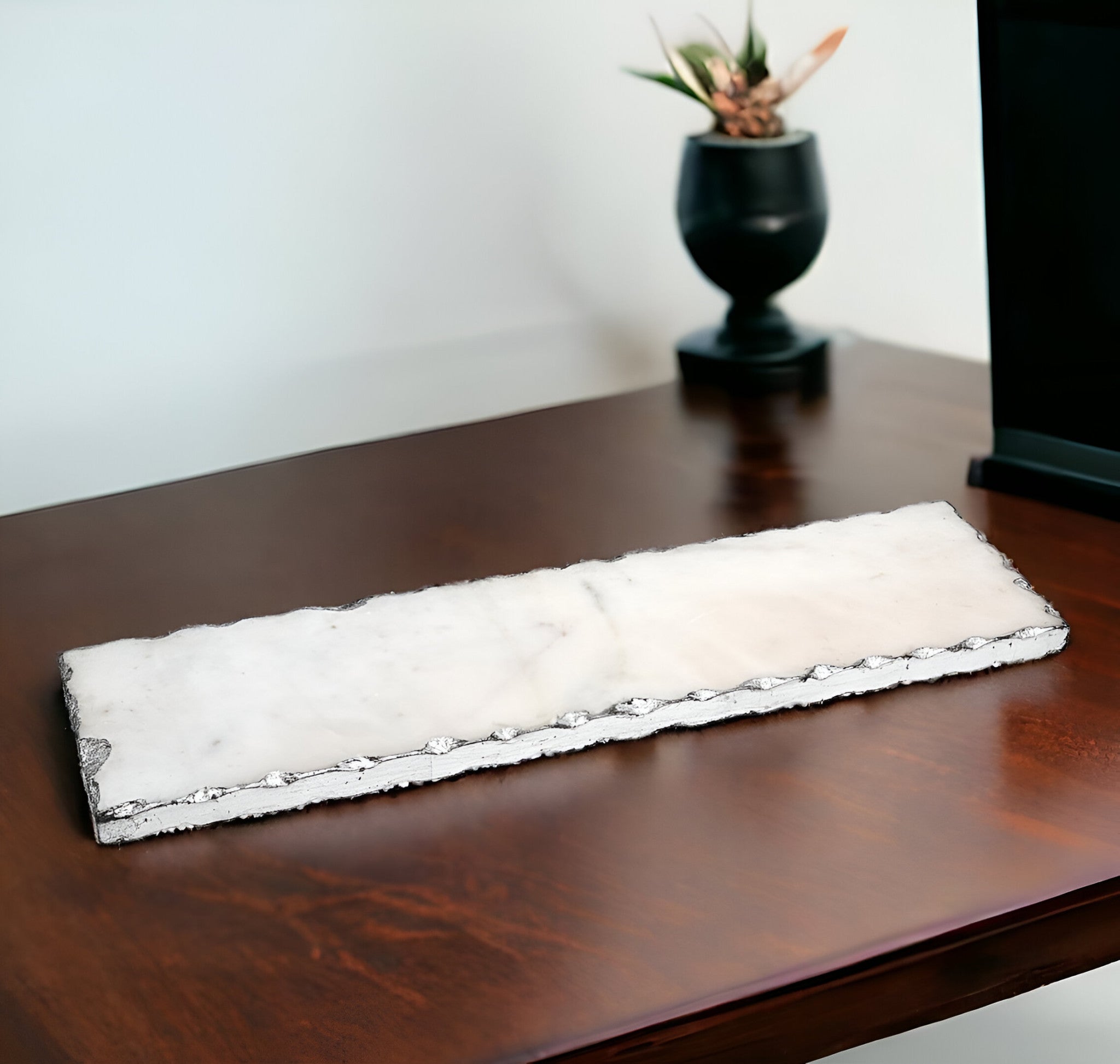 18" White Rectangular Marble Vanity Tray-0