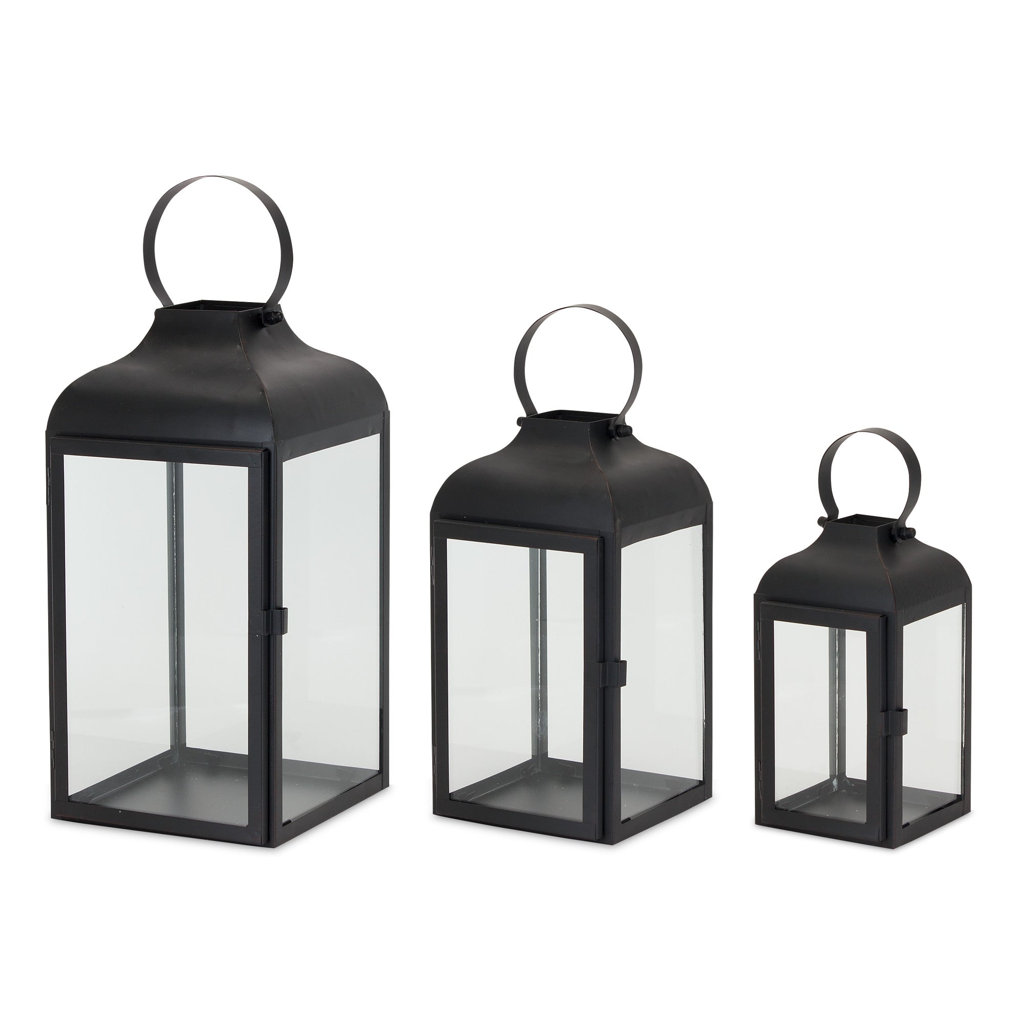 Set Of Two Black Flameless Floor Lantern Candle Holder-1