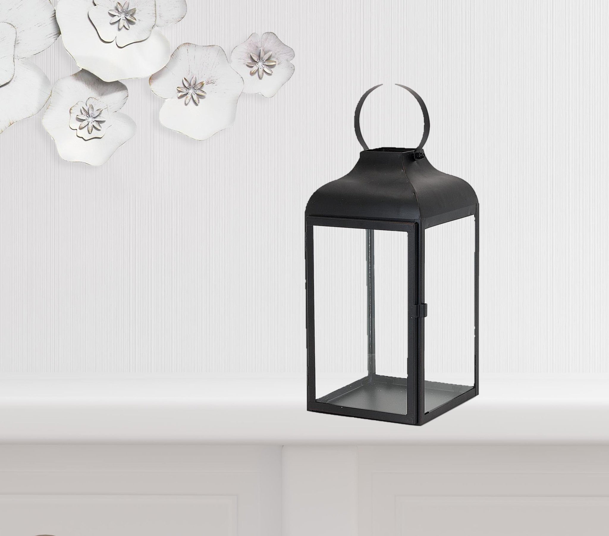 Set Of Two Black Flameless Floor Lantern Candle Holder-0