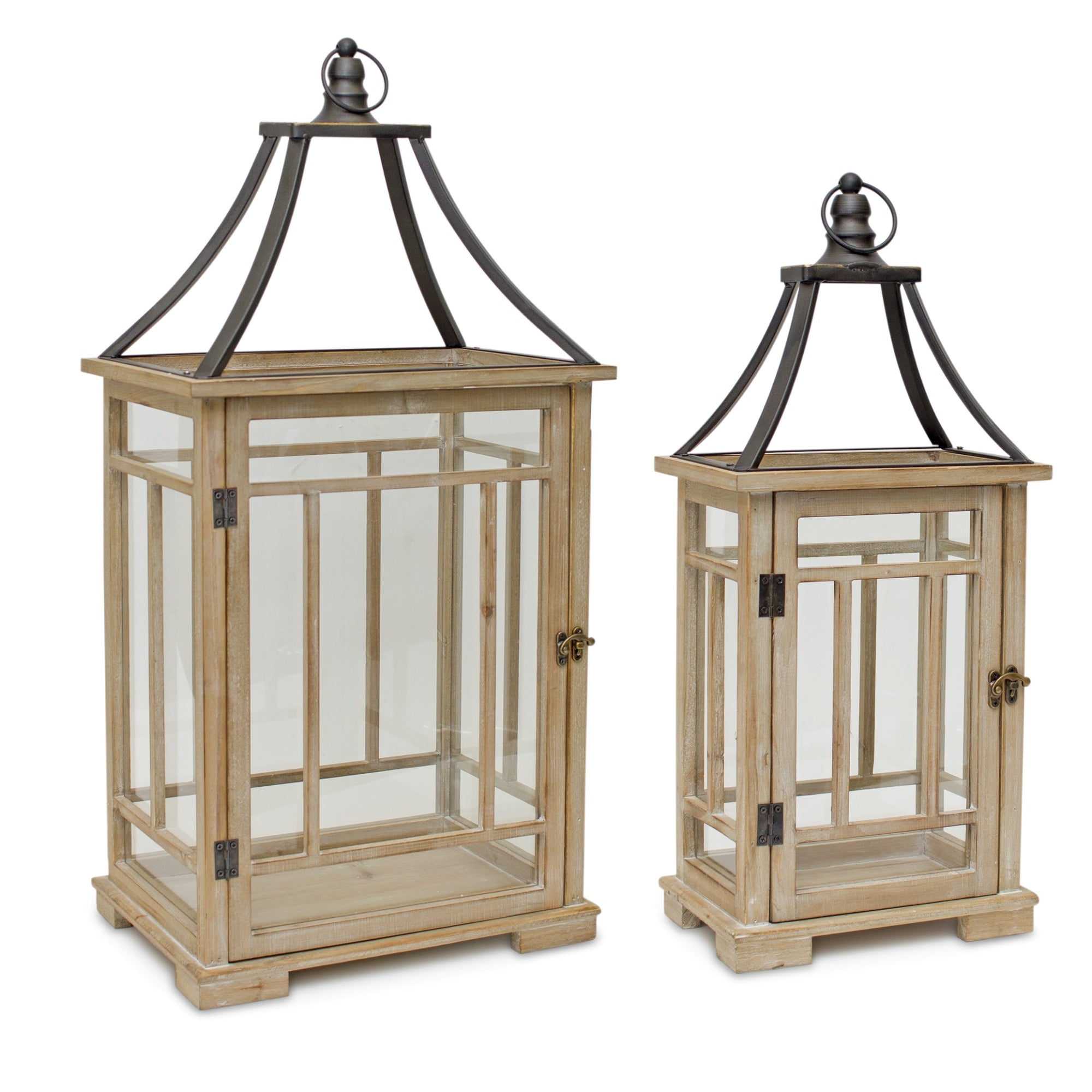 Set Of Two Black Flameless Floor Lantern Candle Holder-1