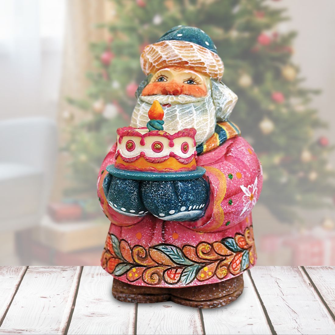 Birthday Cake Santa Handcrafted Christmas Figurine G. DeBrekht reserve | Christmas Santa Snowman Décor - 517633-0