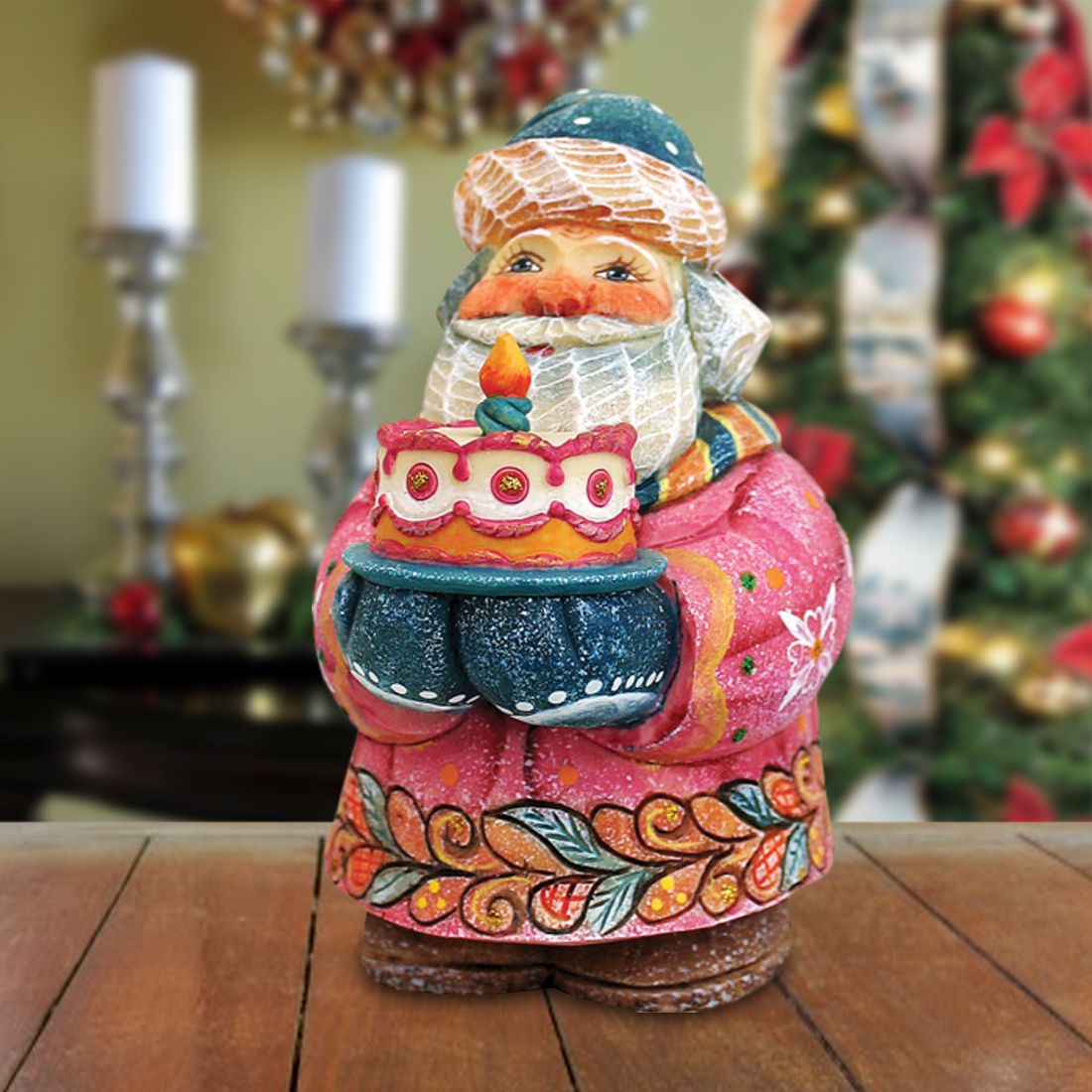 Birthday Cake Santa Handcrafted Christmas Figurine G. DeBrekht reserve | Christmas Santa Snowman Décor - 517633-1