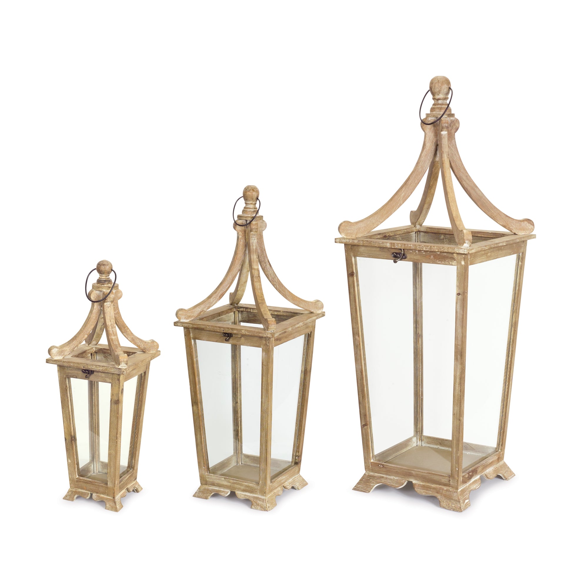 Set Of Three Brown Flameless Floor Lantern Candle Holder-0