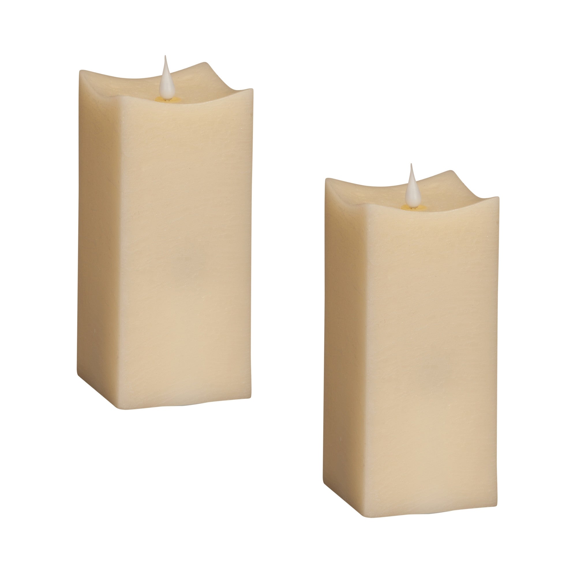 Set of Two Beige Square Flameless Pillar Candles-0