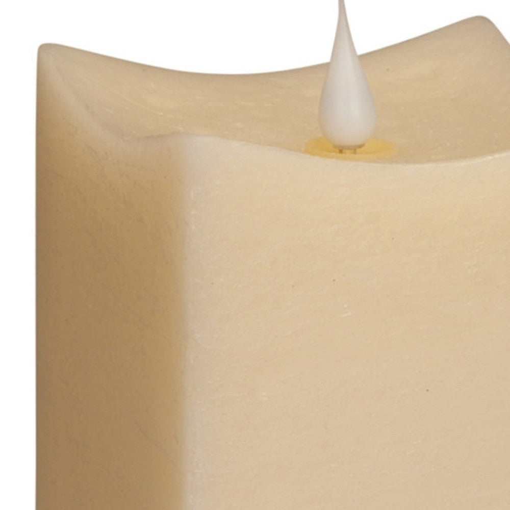 Set of Two Beige Square Flameless Pillar Candles-3