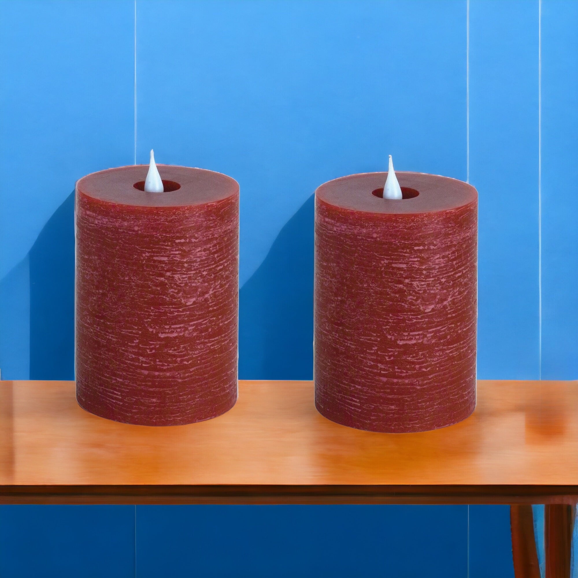 Set of Two Red Flameless Pillar Candle-0