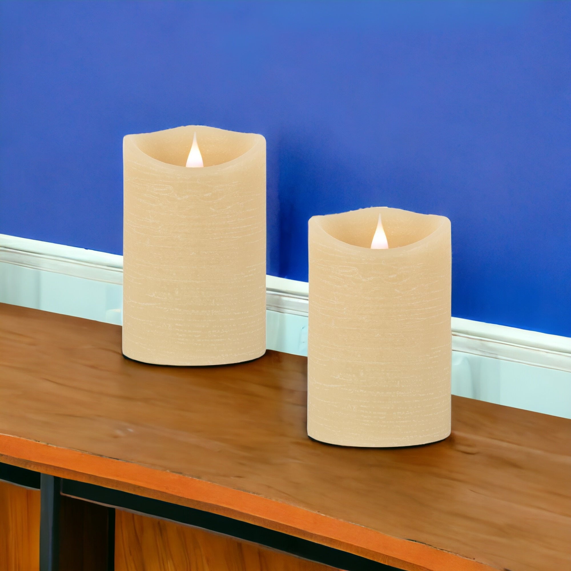 Set of Two Beige Flameless Pillar Candle-1