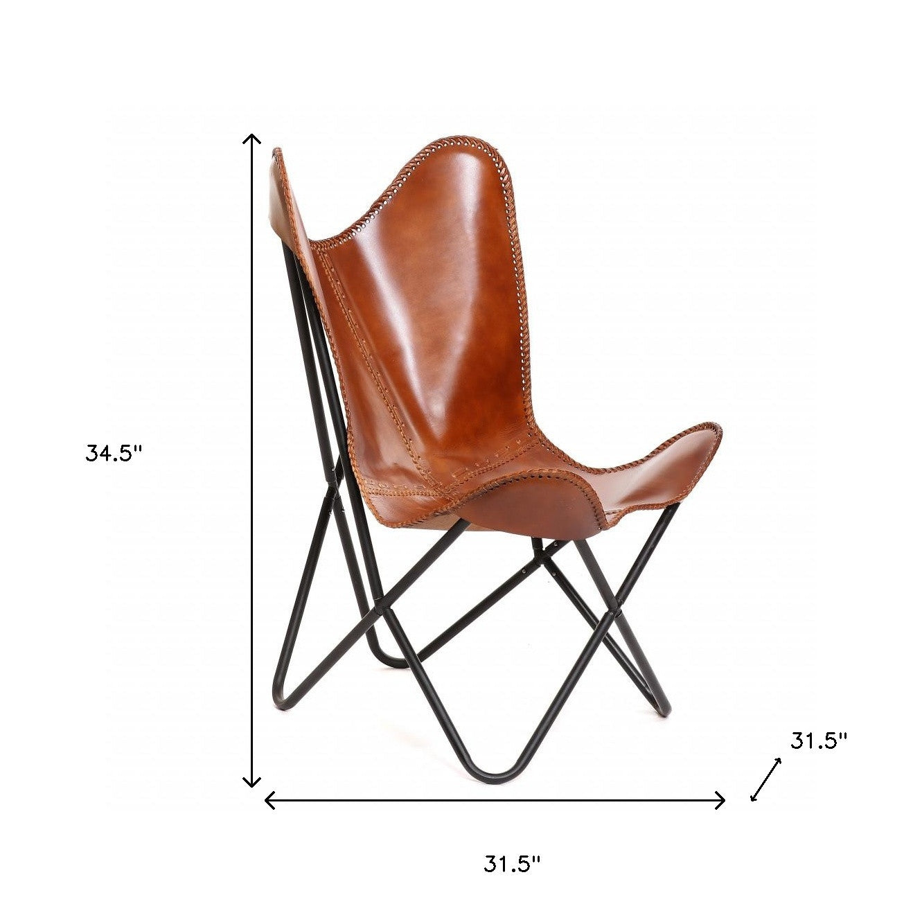 32" Brown And Black Genuine Leather Butterfly Chair-4