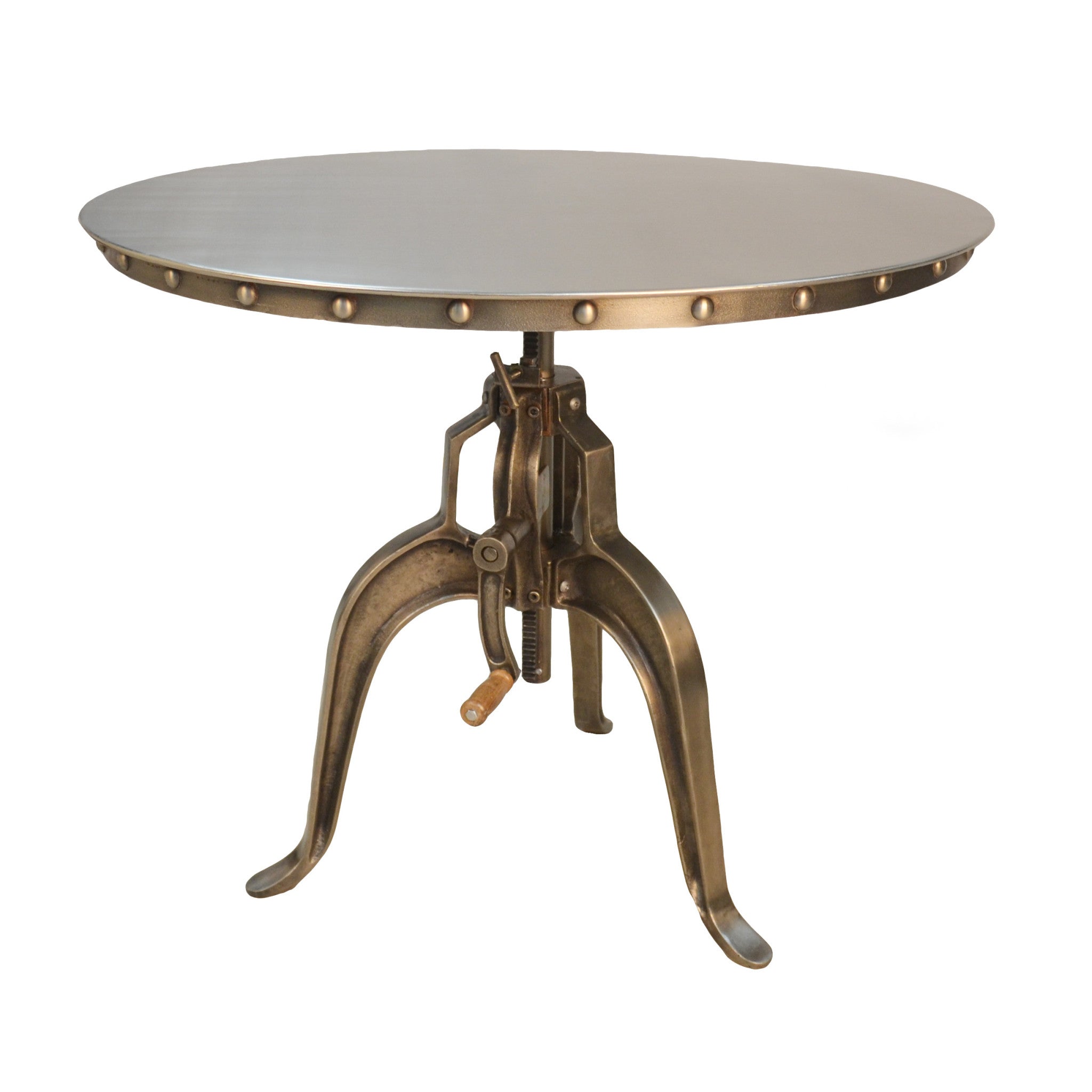 36" Antiqued Nickel Rounded Steel And Iron Three Leg Base Dining Table-1