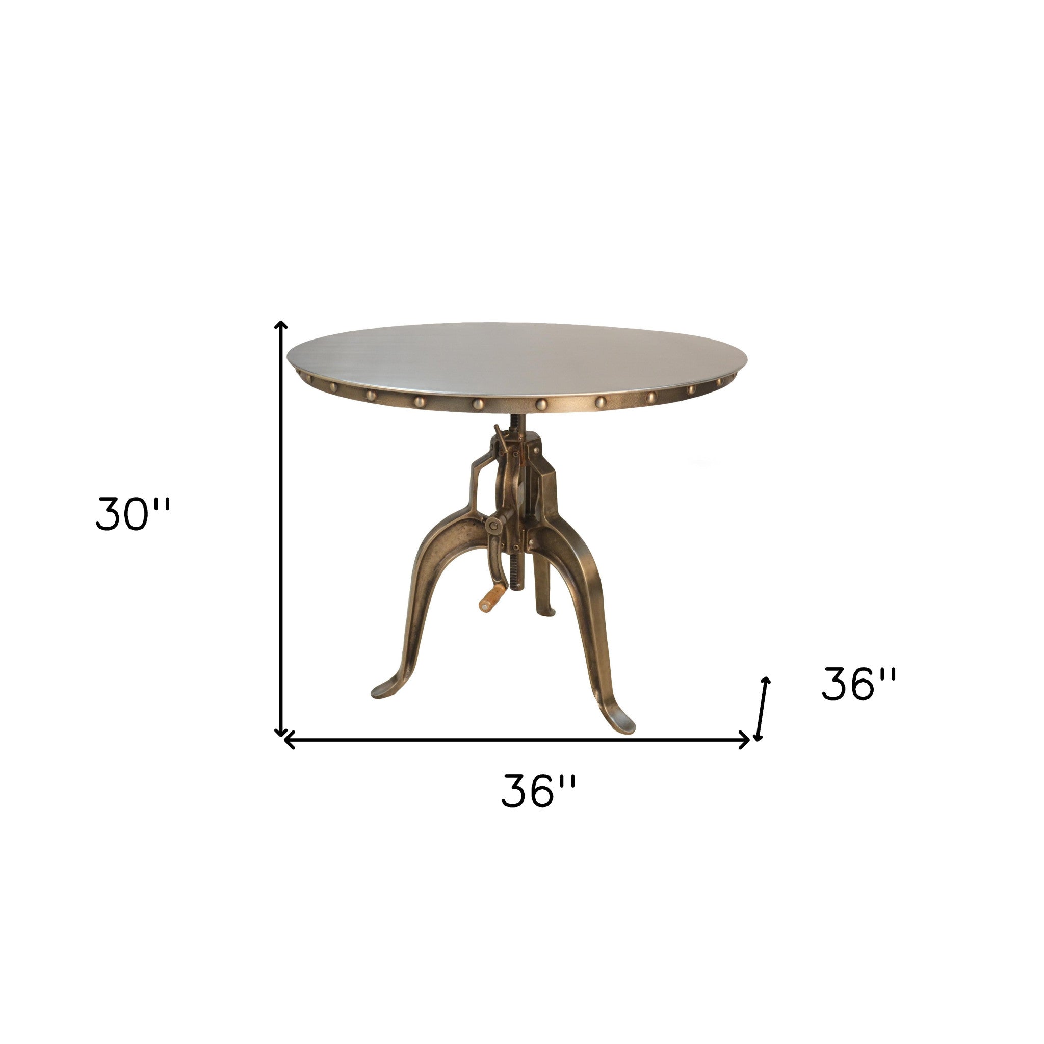 36" Antiqued Nickel Rounded Steel And Iron Three Leg Base Dining Table-4