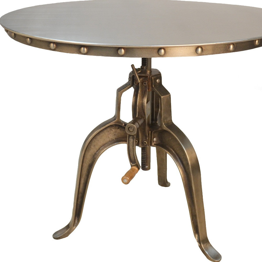 36" Antiqued Nickel Rounded Steel And Iron Three Leg Base Dining Table-3