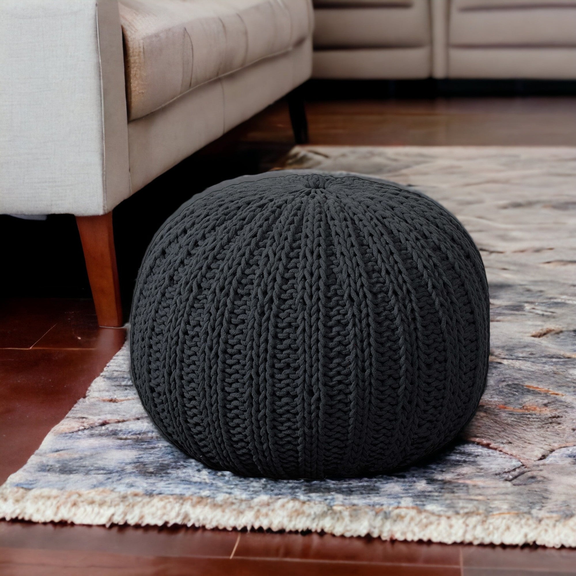 20" Black 100% Cotton Ottoman-1