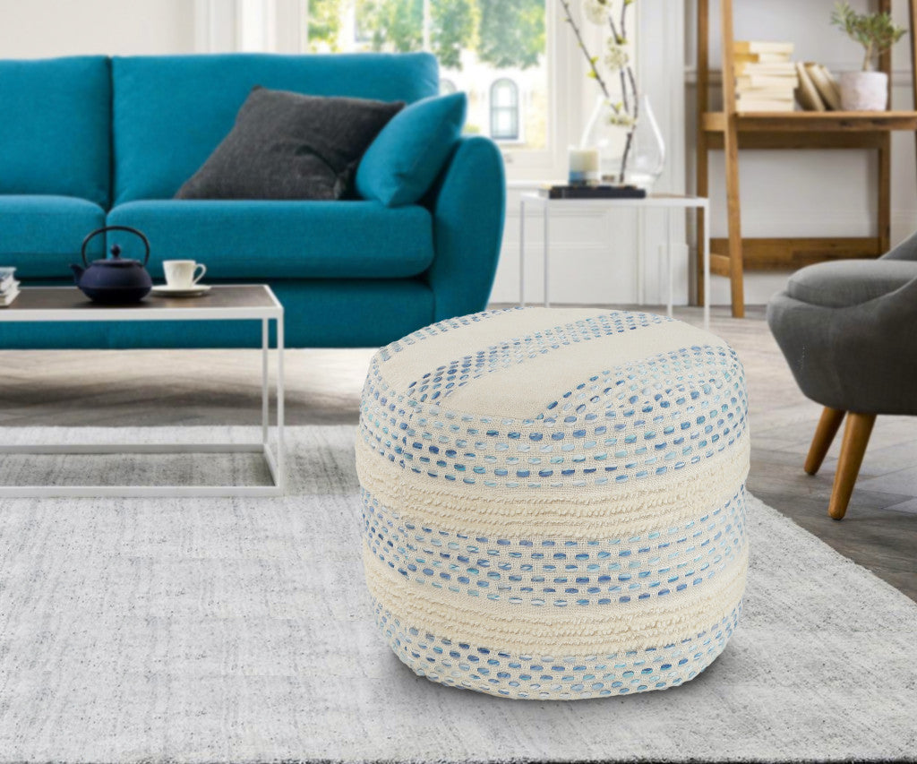 18" Blue Cotton Blend Ottoman-6