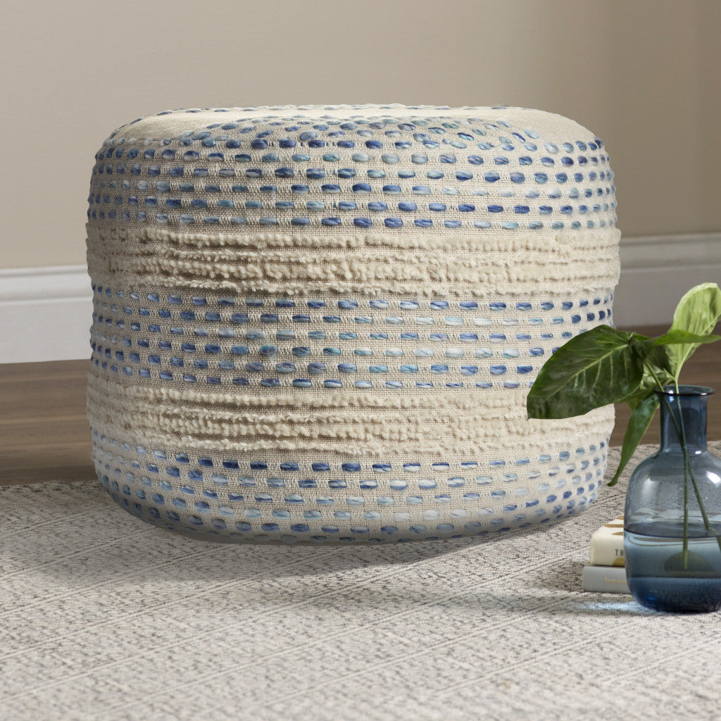 18" Blue Cotton Blend Ottoman-5