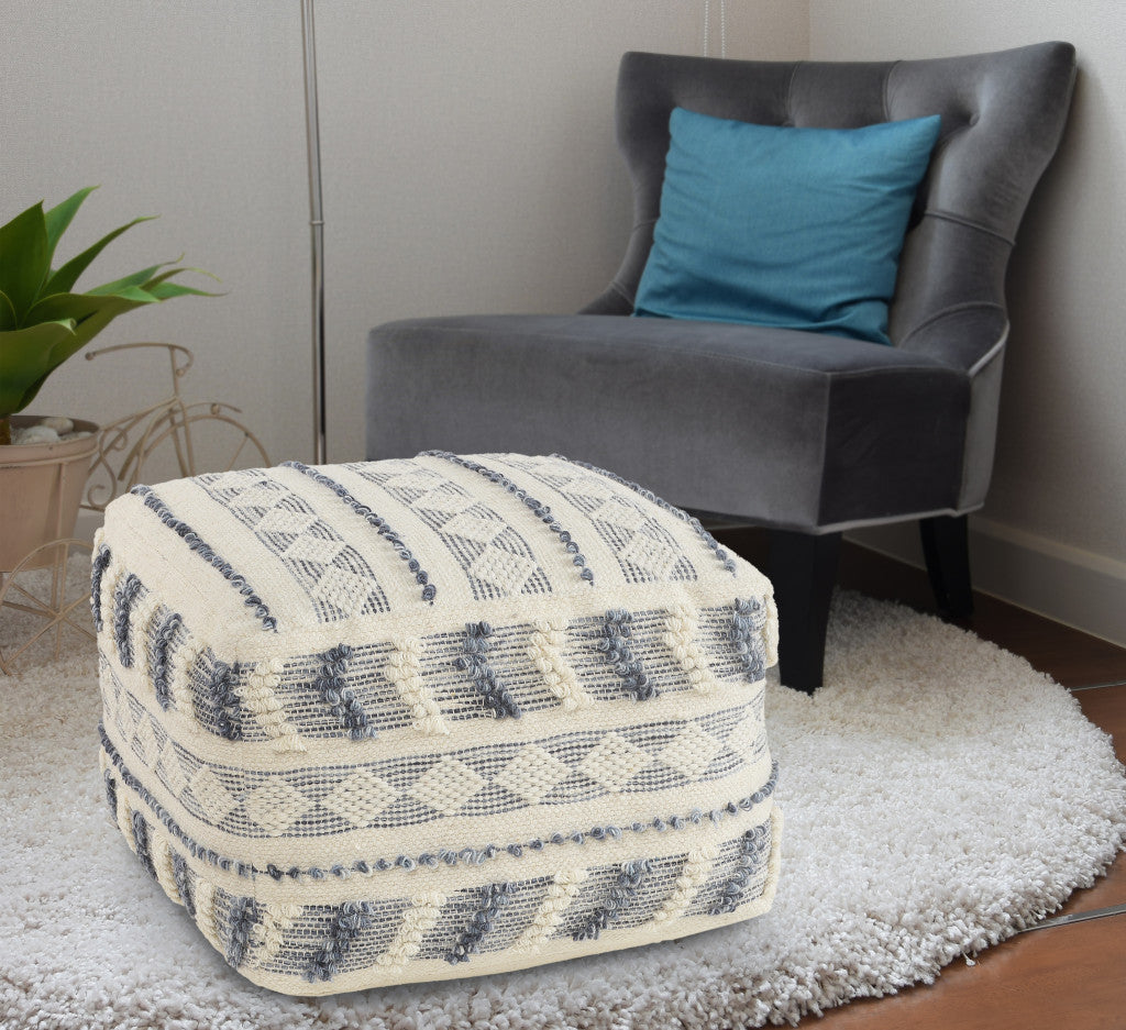 18" Blue Wool Ottoman-4