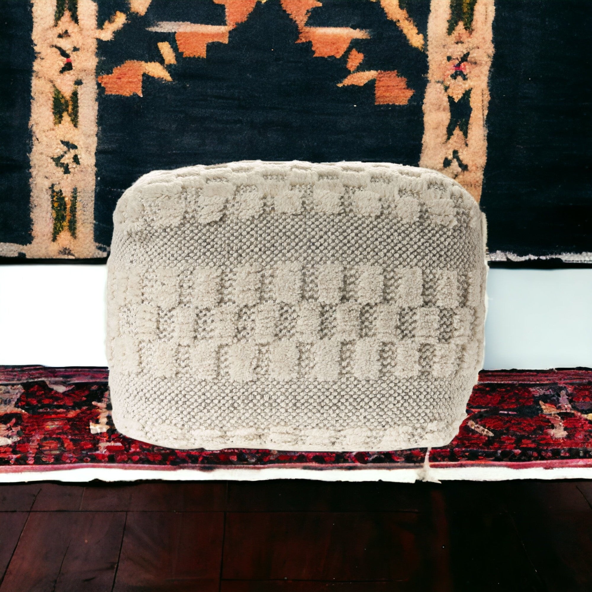 18" Beige Wool Ottoman-1