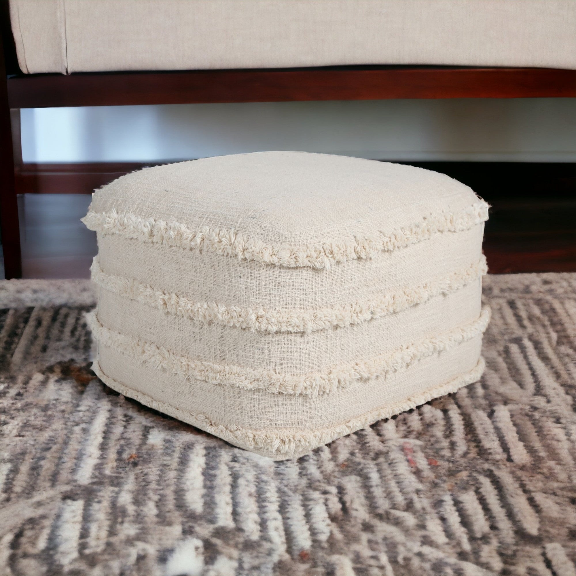 18" Cream 100% Cotton Ottoman-6