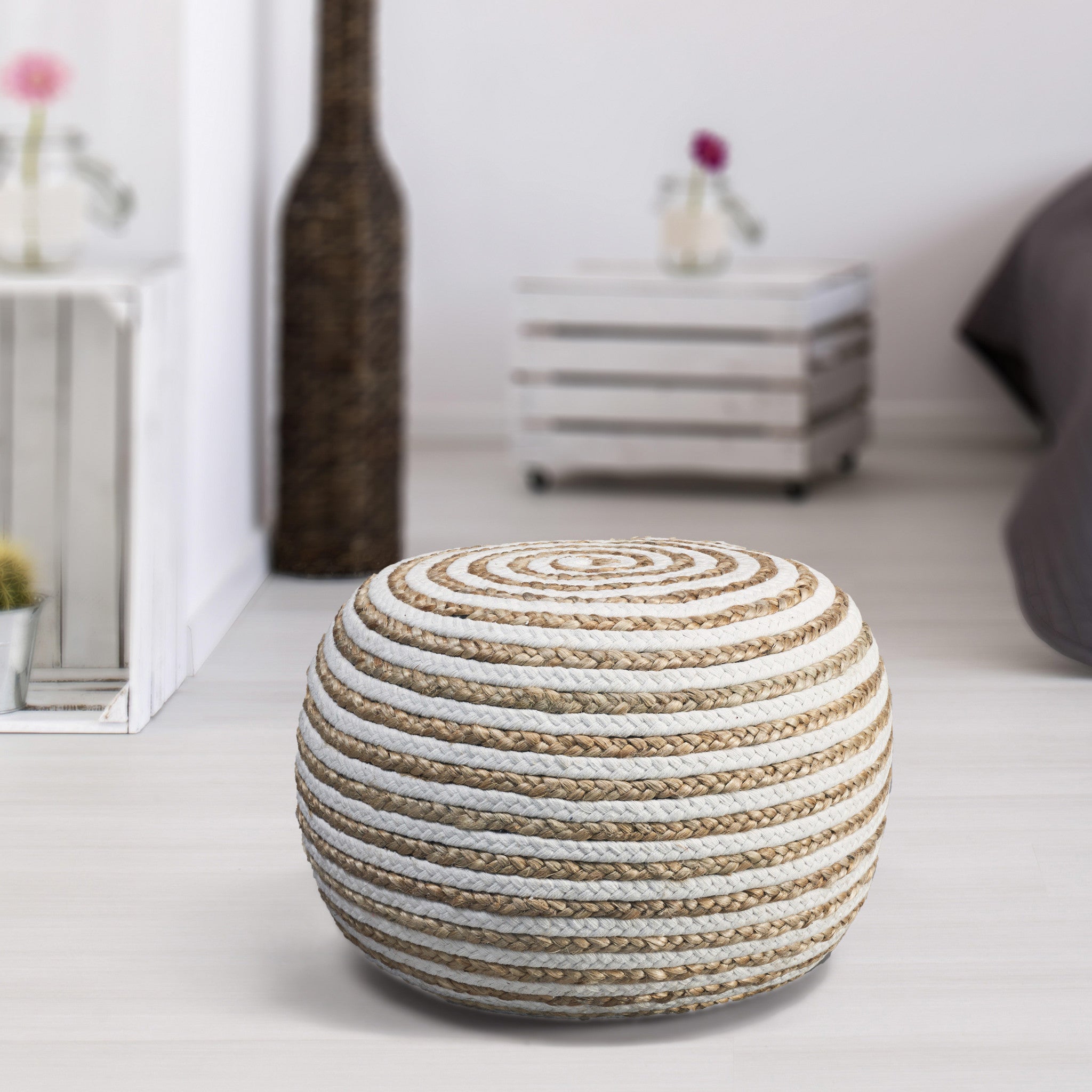 20" White Jute Ottoman-3