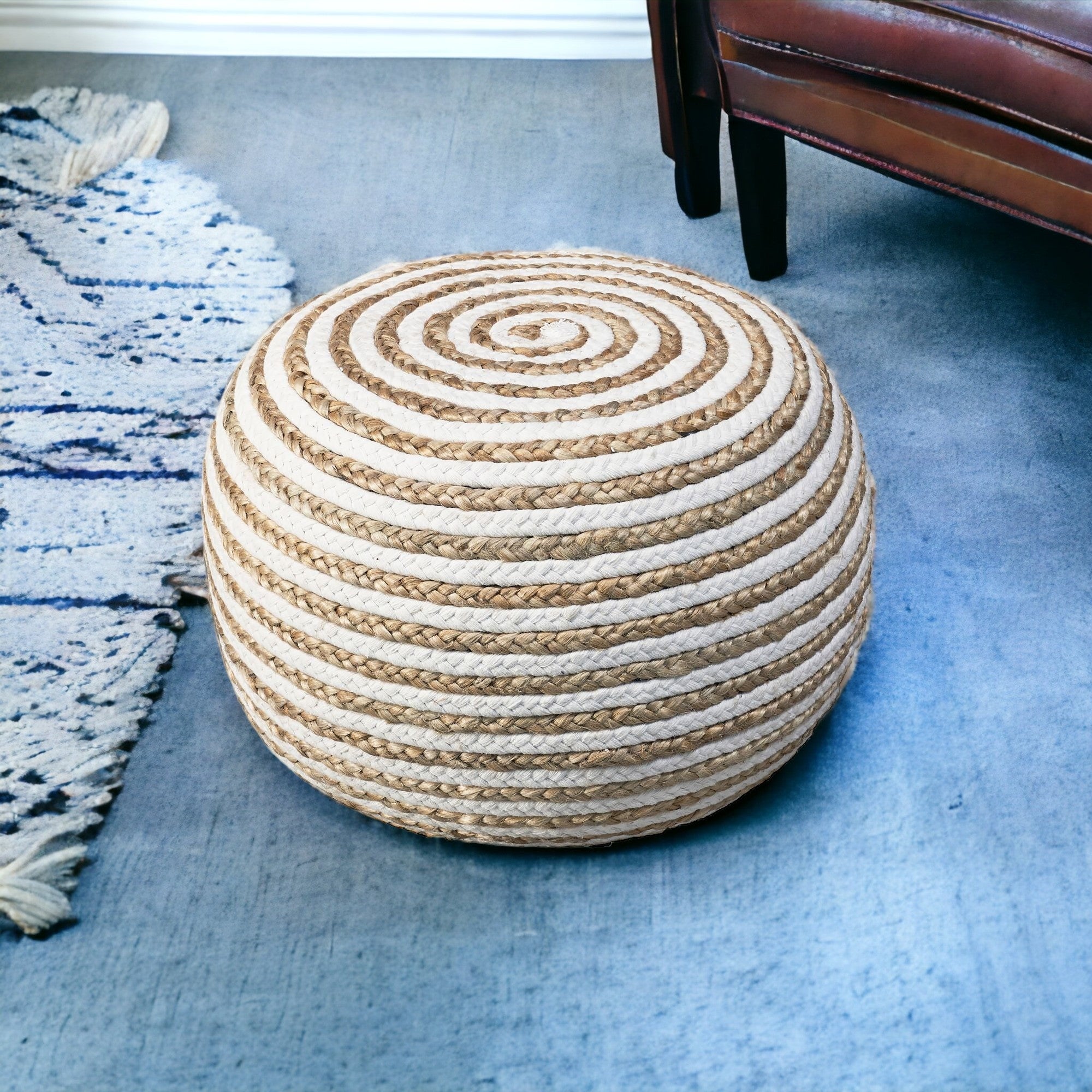 20" White Jute Ottoman-1