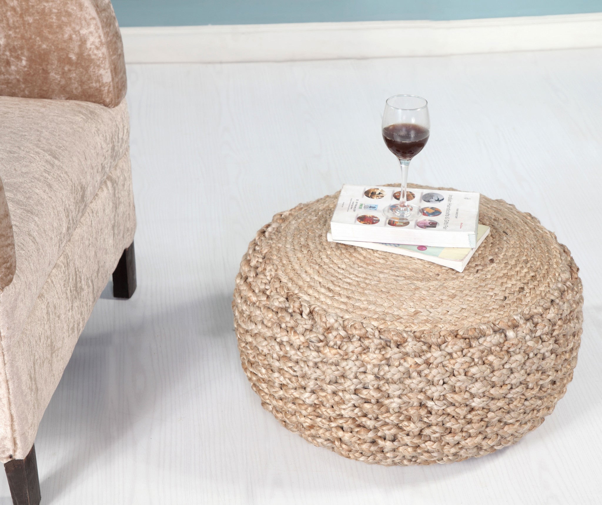 20" Tan Jute Ottoman-3