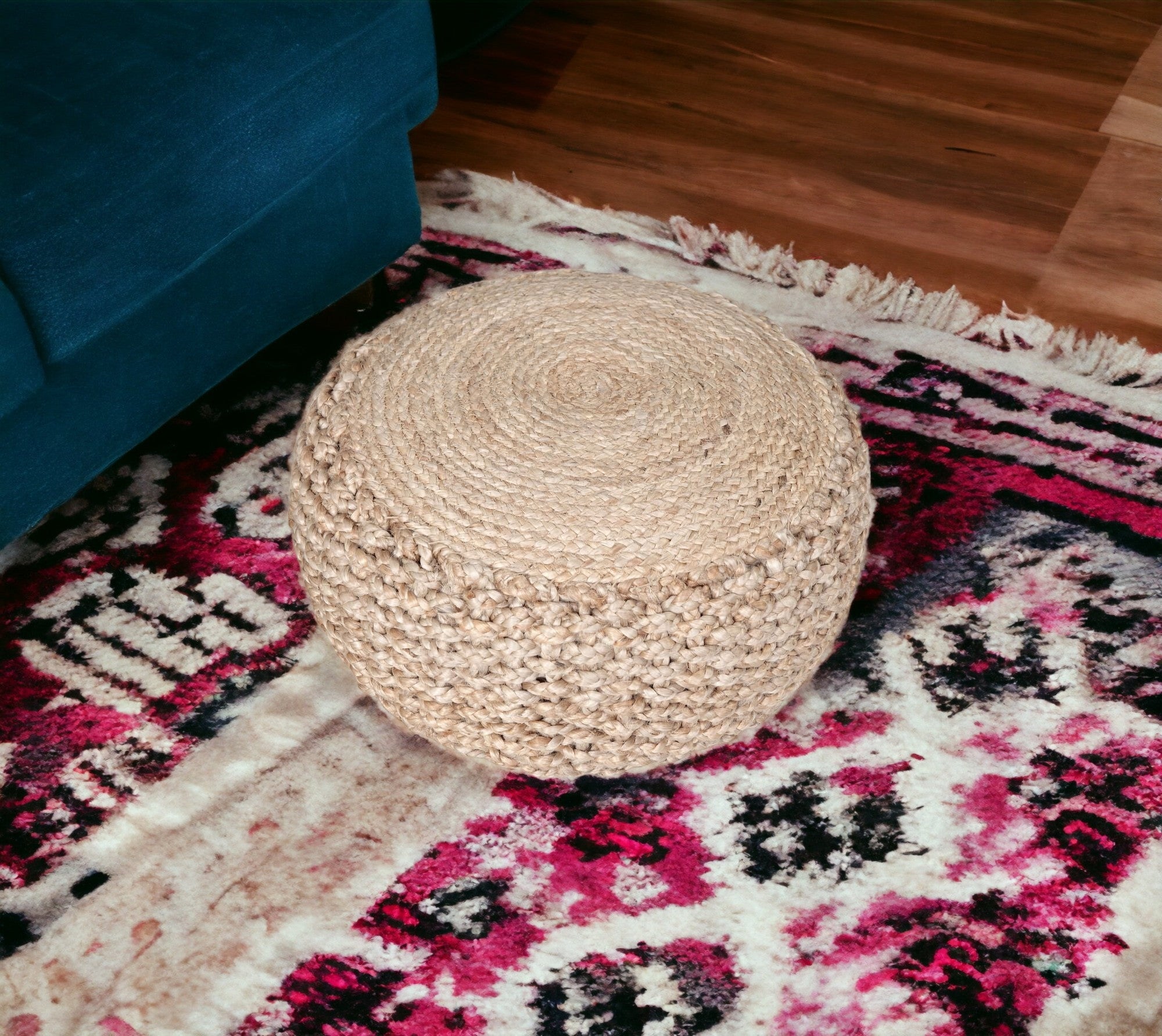 20" Tan Jute Ottoman-1