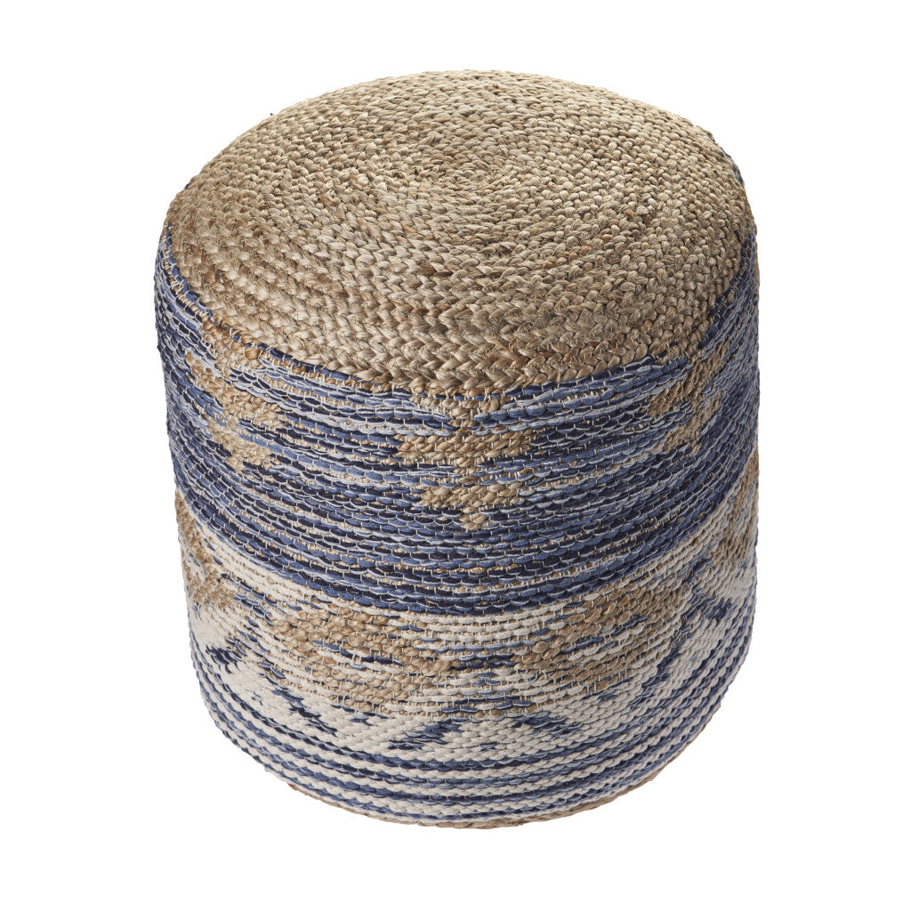 18" Blue Jute Ottoman-1