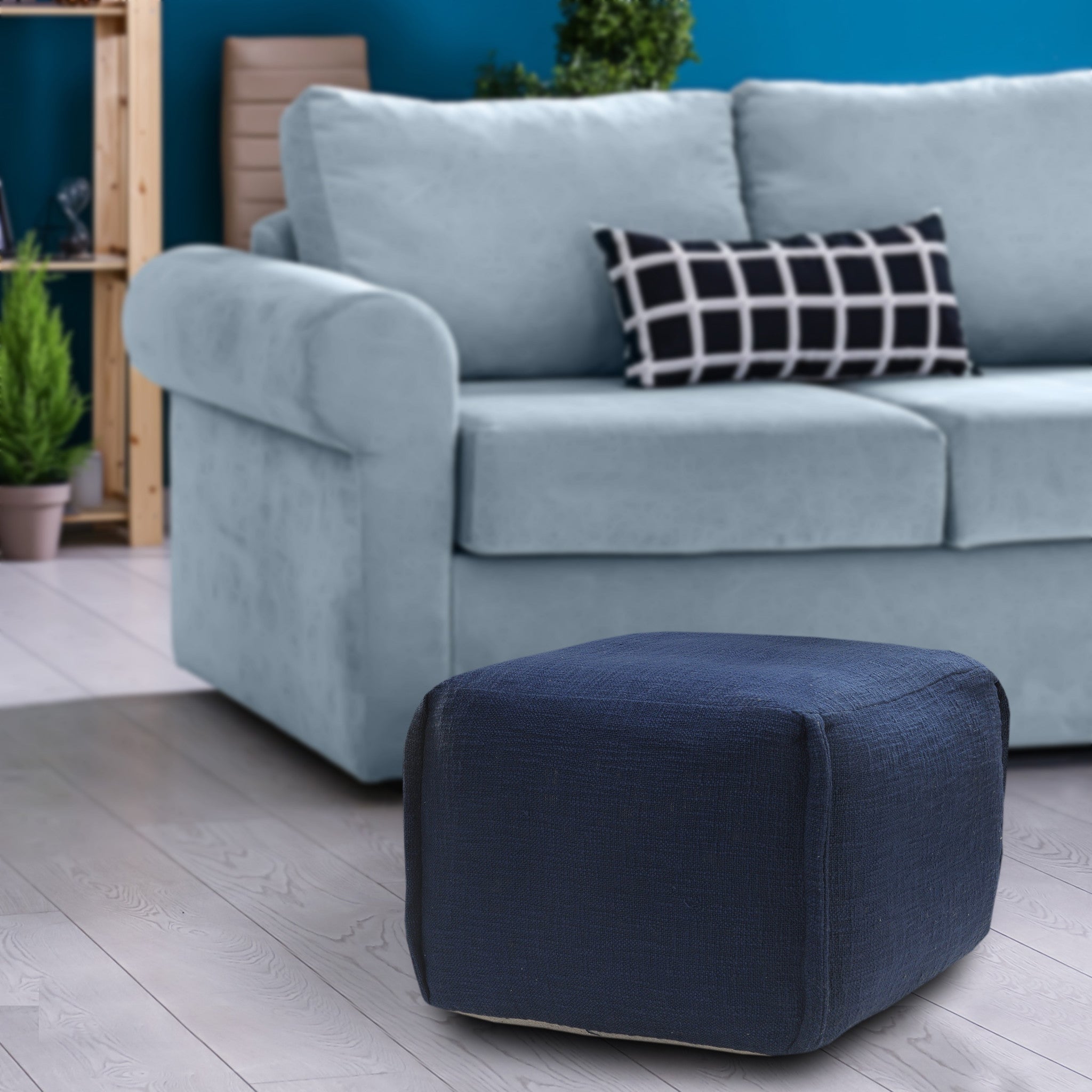 18" Blue 100% Cotton Ottoman-6