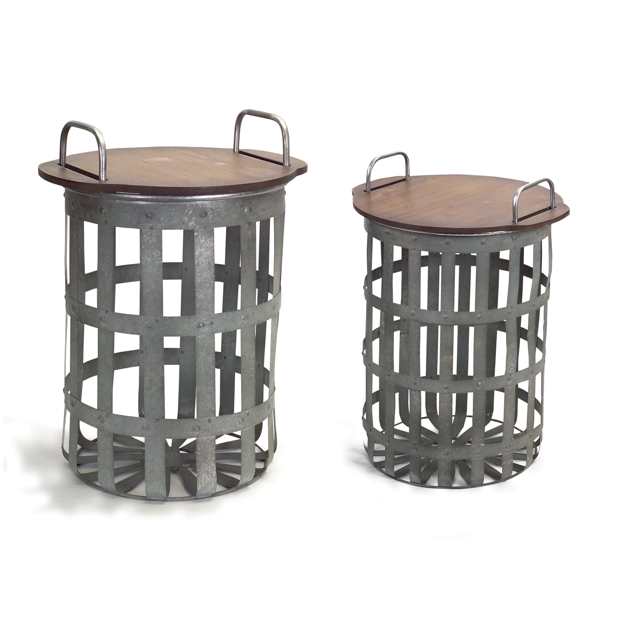 Set of Two 16" Grey And Brown Round End Tables-3