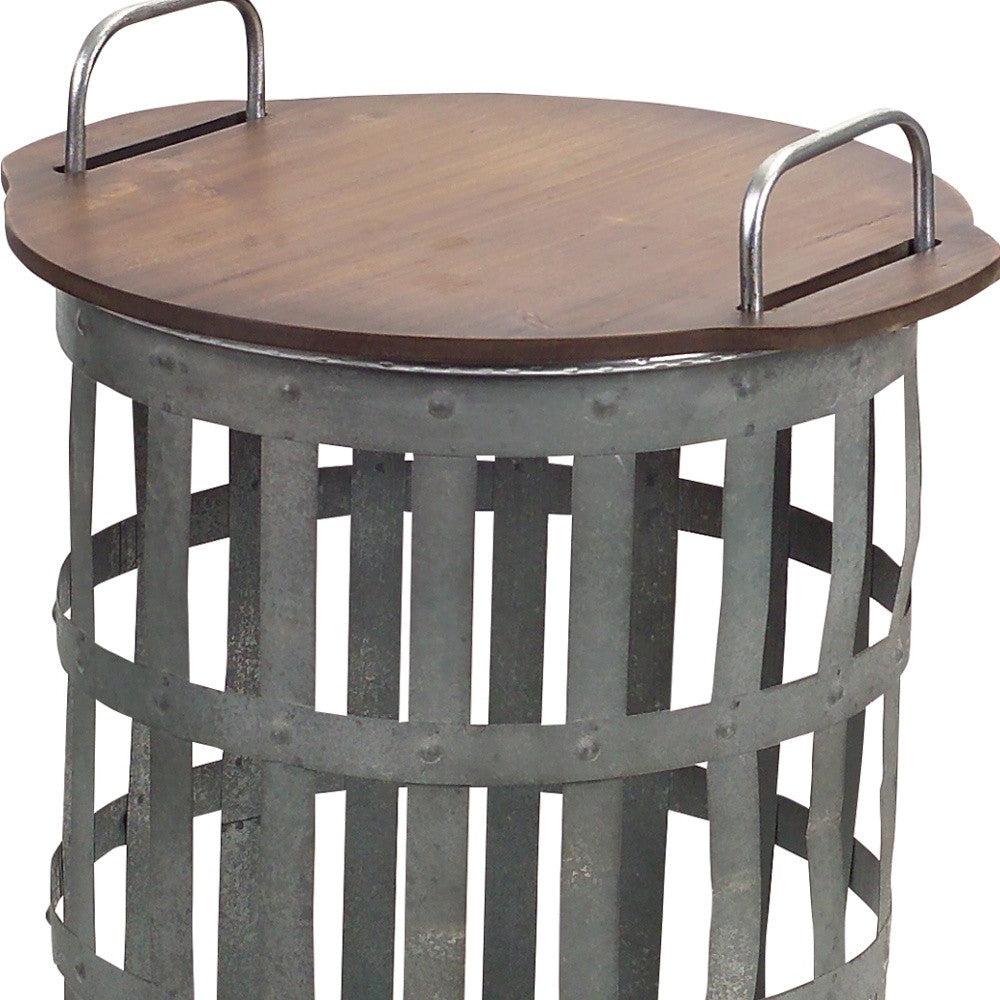 Set of Two 16" Grey And Brown Round End Tables-5