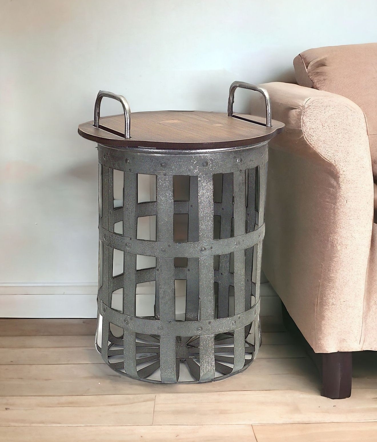 Set of Two 16" Grey And Brown Round End Tables-1