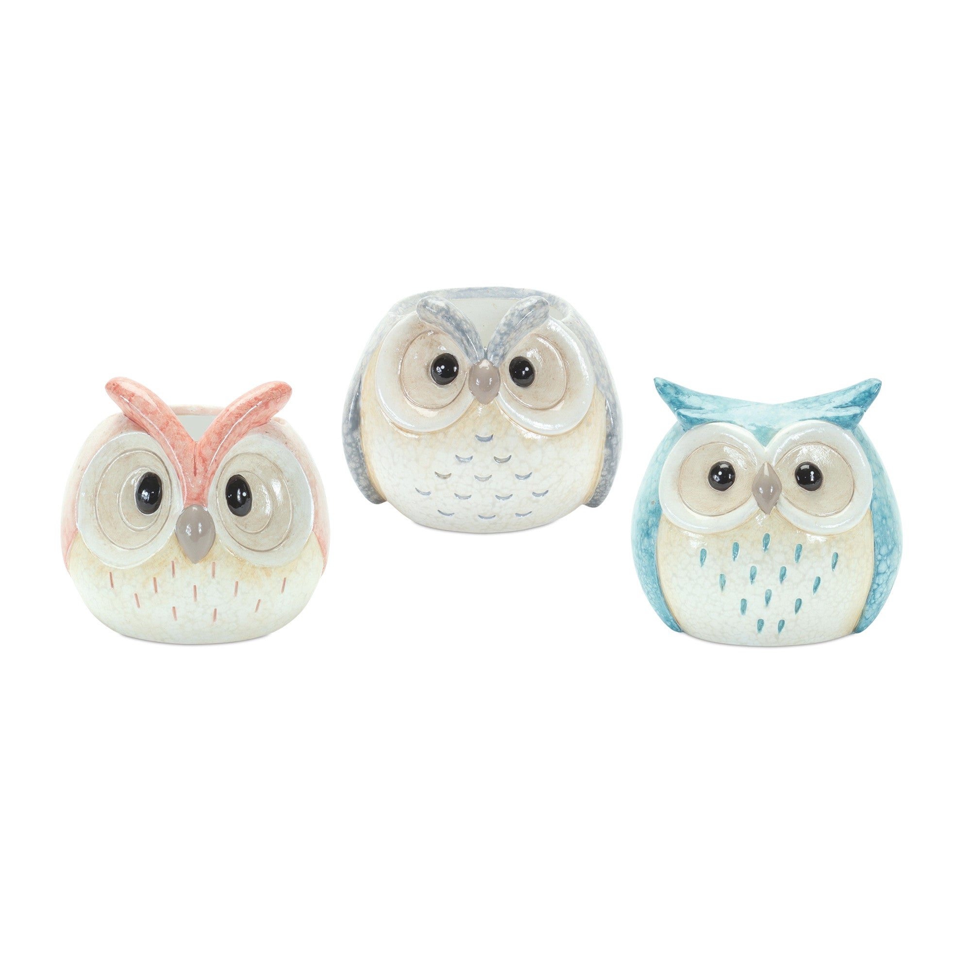 Set Of Three 4" Blue and Gray Resin Owl Figurine-4