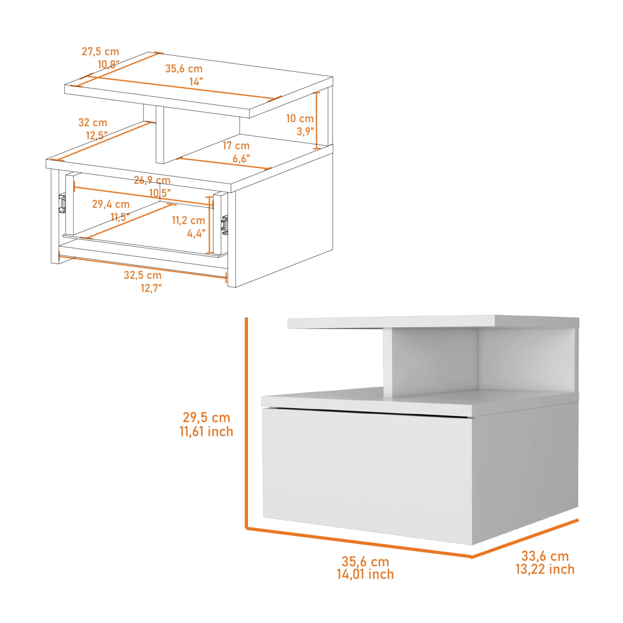 14" Rectangular One Drawer 0 With Manufactured Wood Top-7