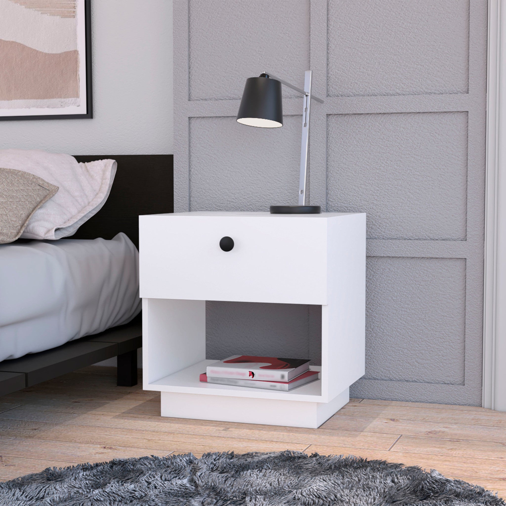 20" White One Drawer Nightstand With Integrated Tech-4