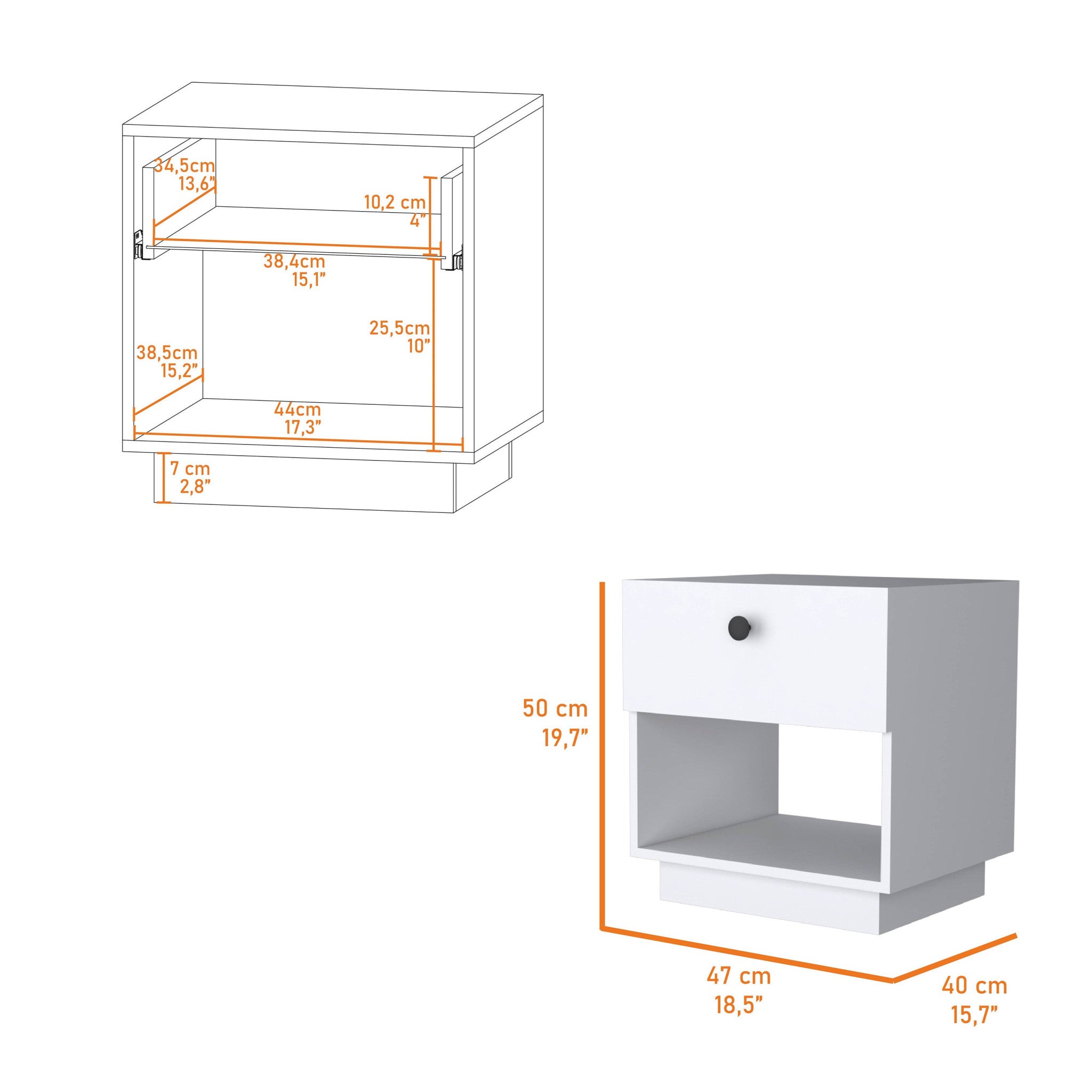 20" White One Drawer Nightstand With Integrated Tech-6