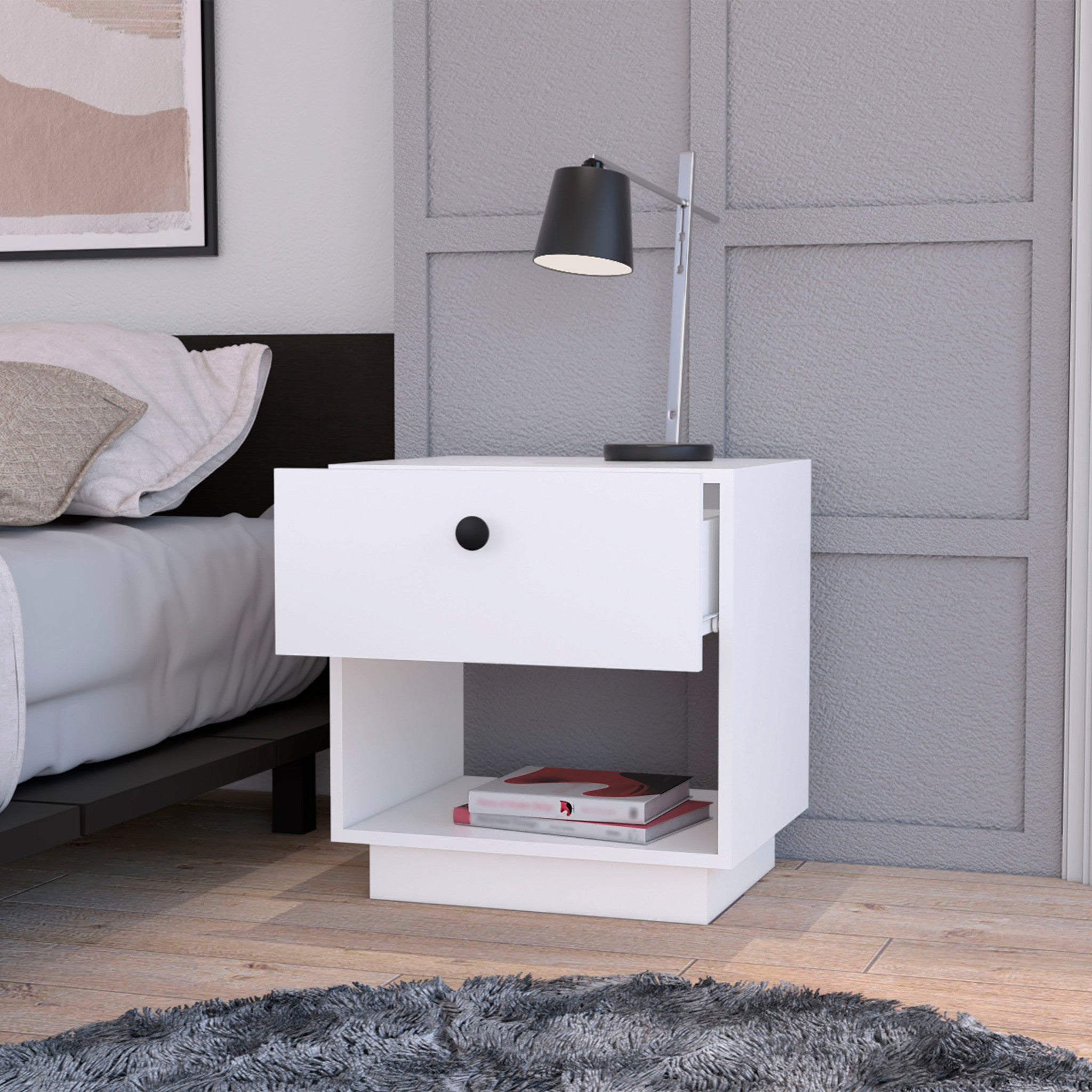 20" White One Drawer Nightstand With Integrated Tech-5