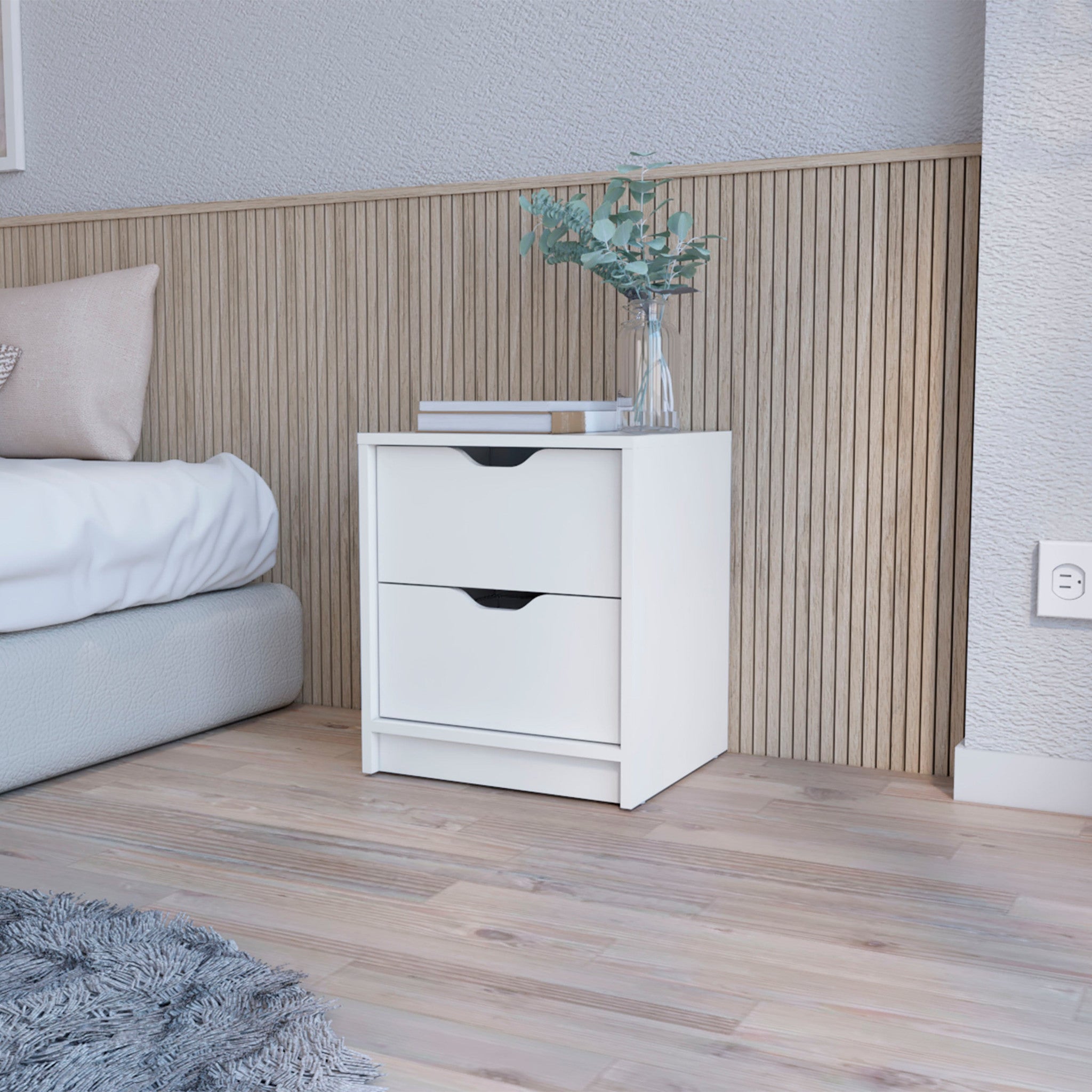 19" White Two Drawer Nightstand With Integrated Tech-4