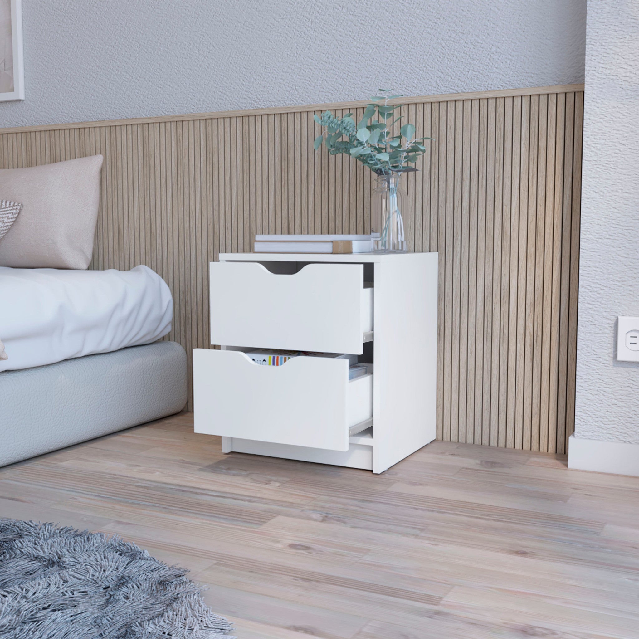 19" White Two Drawer Nightstand With Integrated Tech-5