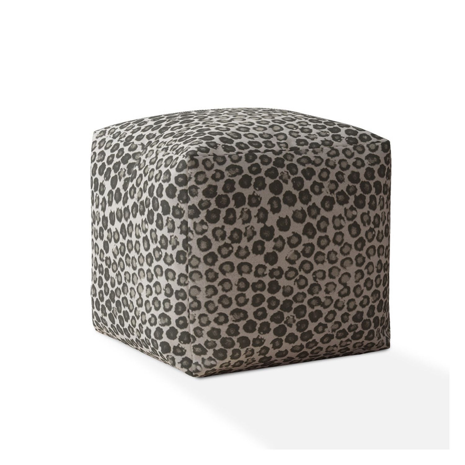 17" Beige Cotton Floral Pouf Ottoman-1