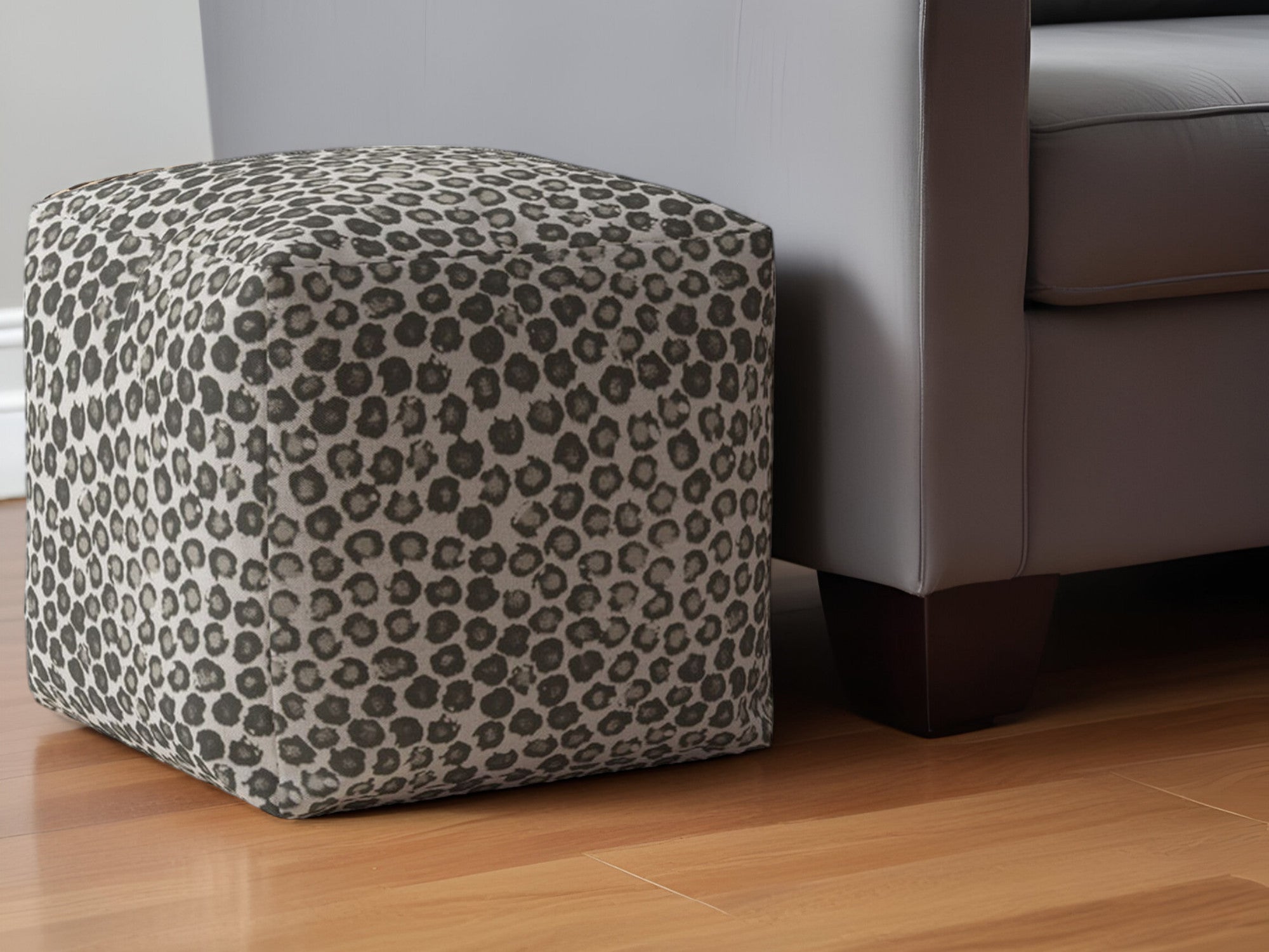 17" Beige Cotton Floral Pouf Ottoman-0